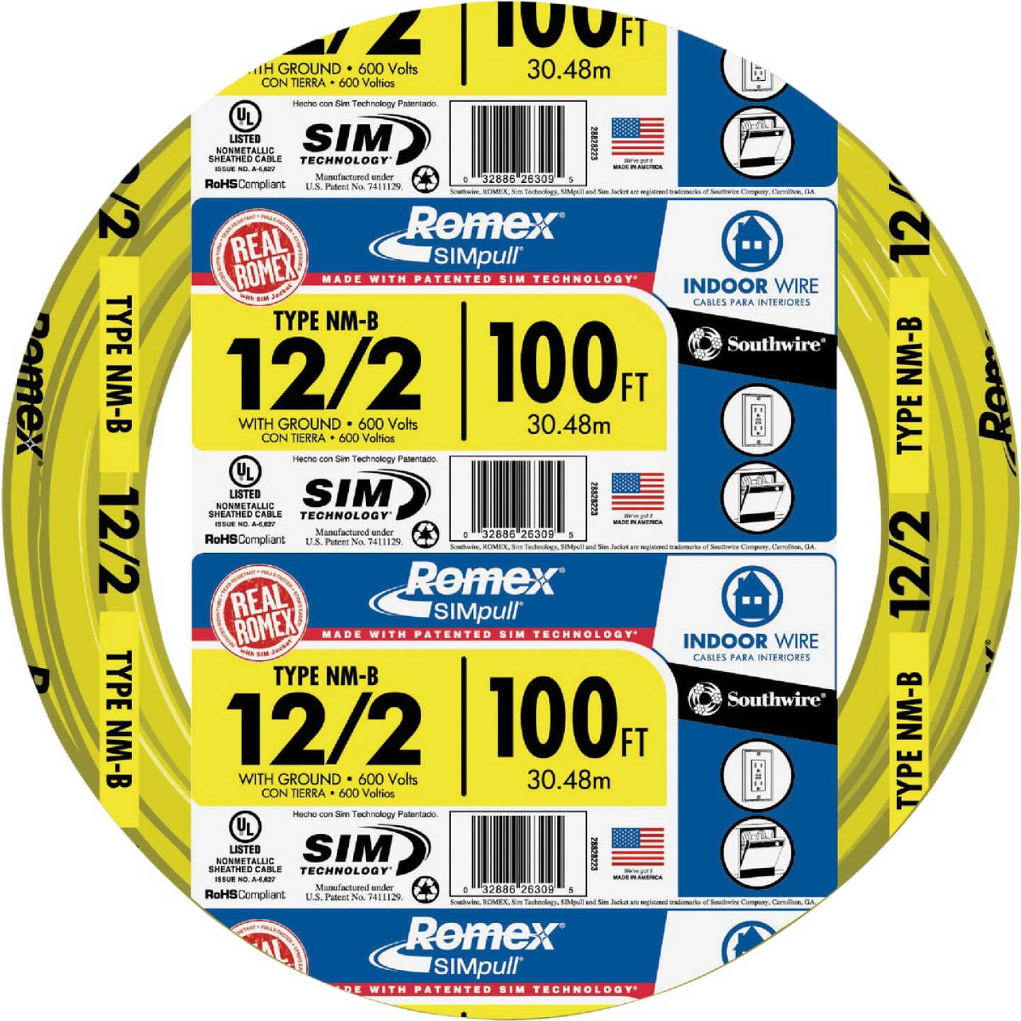 Romex 100 Ft. 12/2 Solid Yellow NMW/G Electrical Wire Image 1