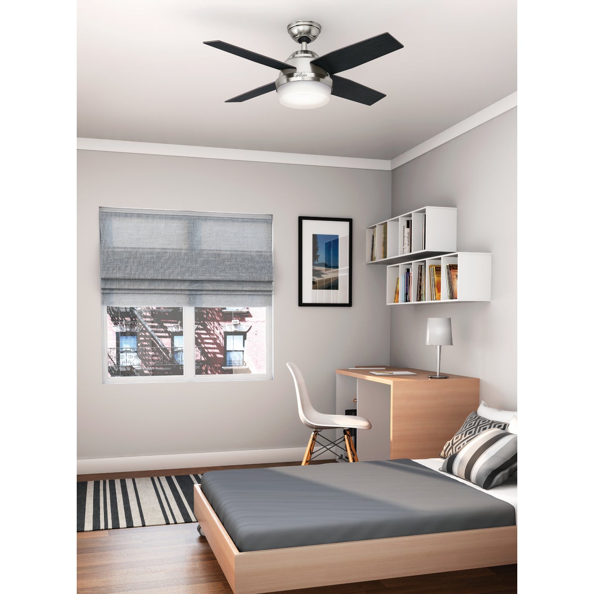 Hunter Dempsey 44 In. Brushed Nickel Ceiling Fan with Light Kit and Handheld Remote Control Image 2