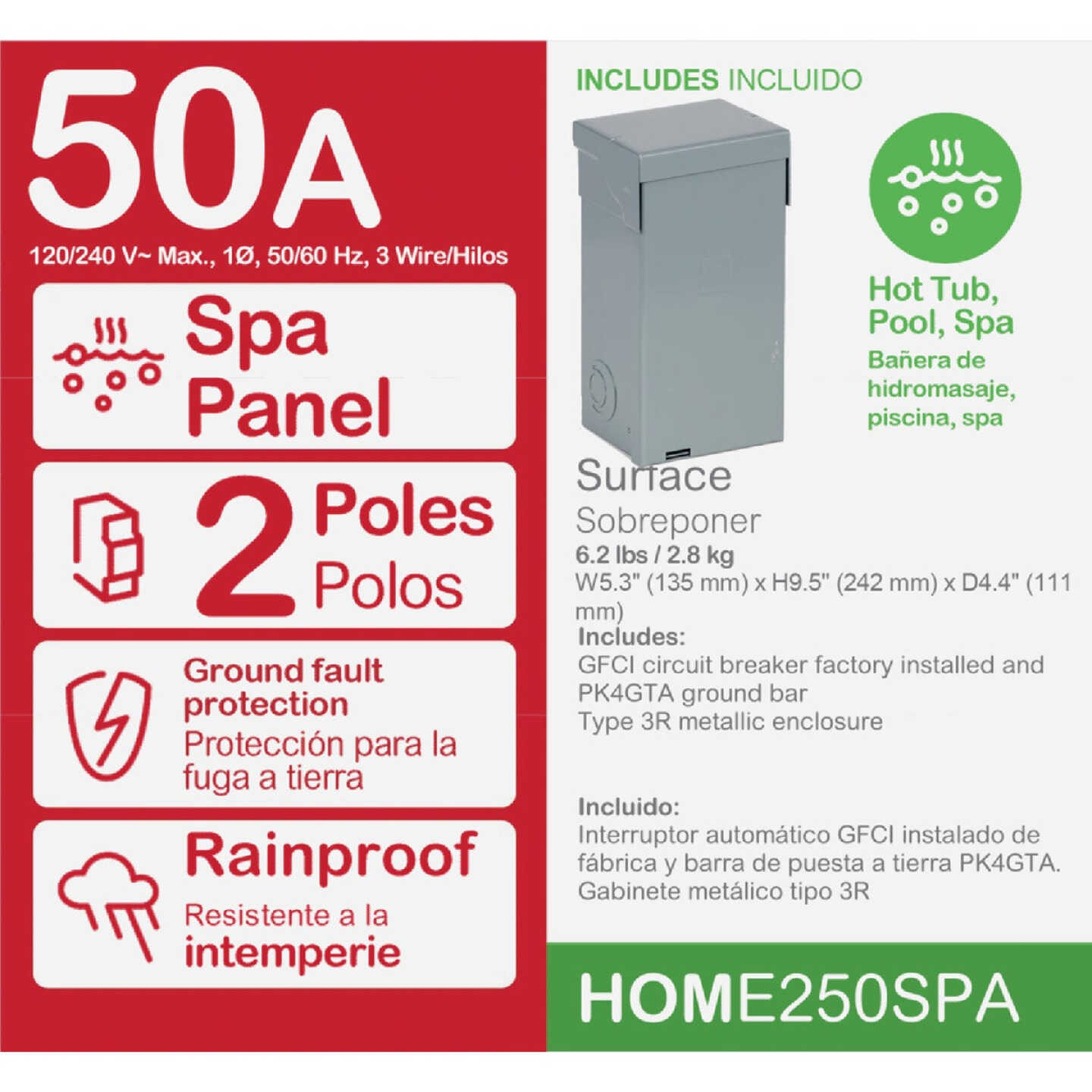 Square D Homeline 50A 2-Space 2-Circuit Outdoor Spa Panel Main Lug Load Center Image 2