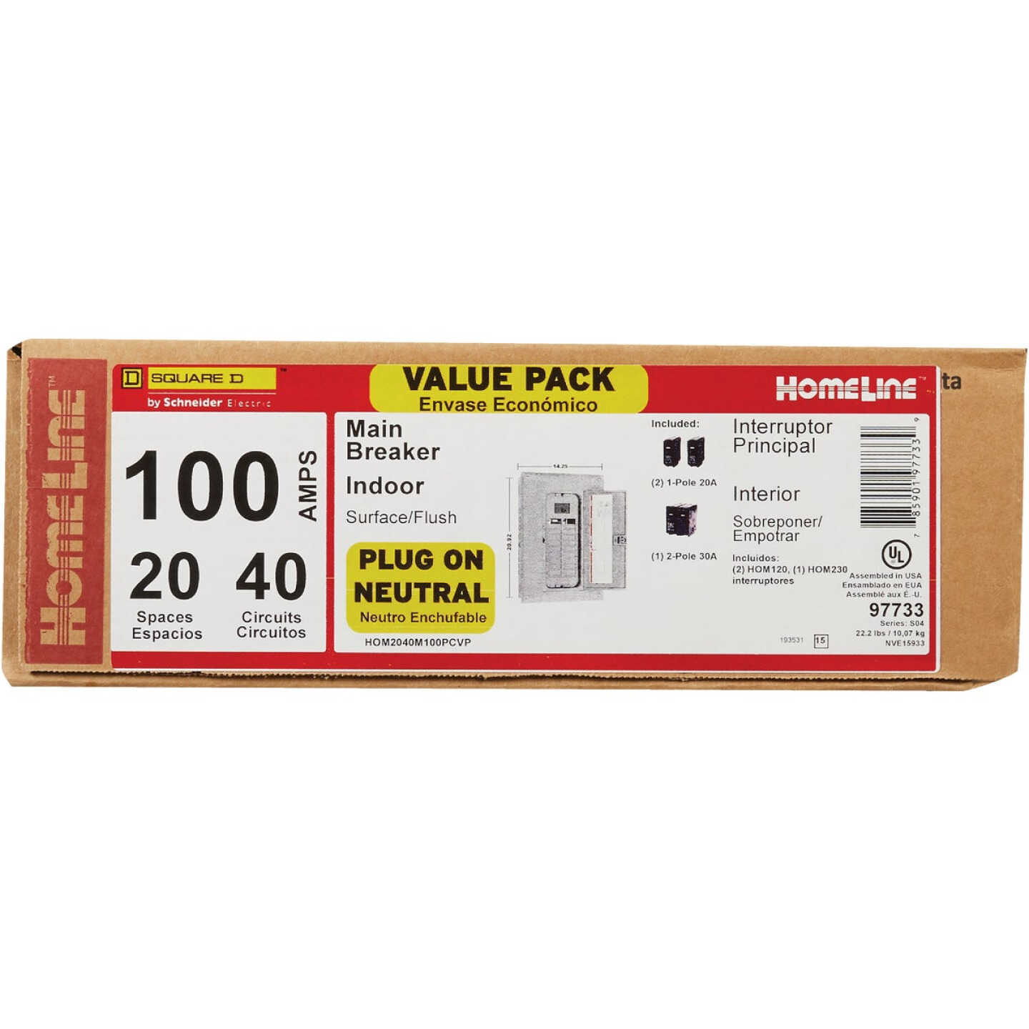 Square D Homeline 100A 20-Space 40-Circuit Indoor Main Breaker Plug-on Neutral Load Center Remodeler Pack Image 2