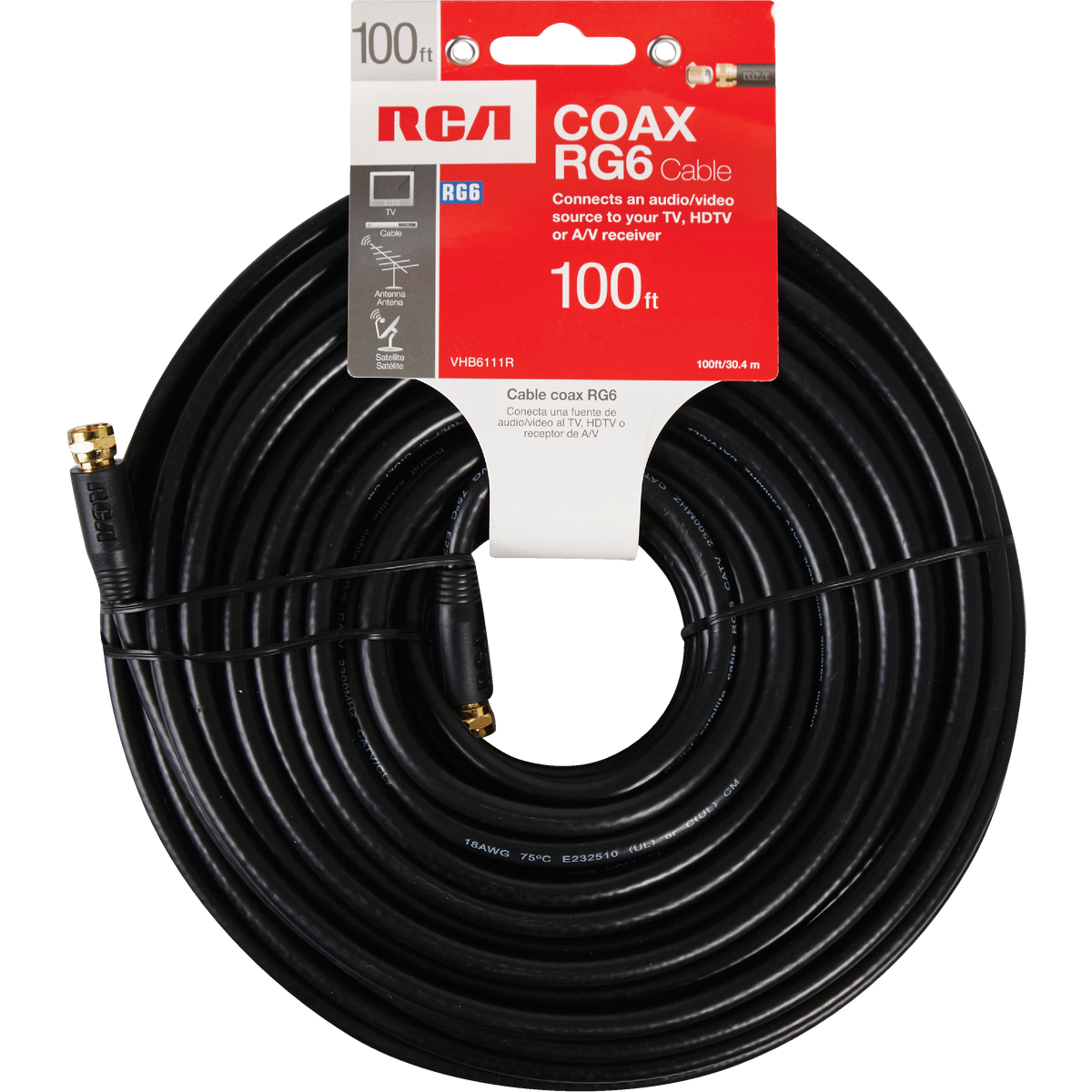 RCA 100 Ft. Black Digital RG6 Coaxial Cable Coaxial Cable Image 2