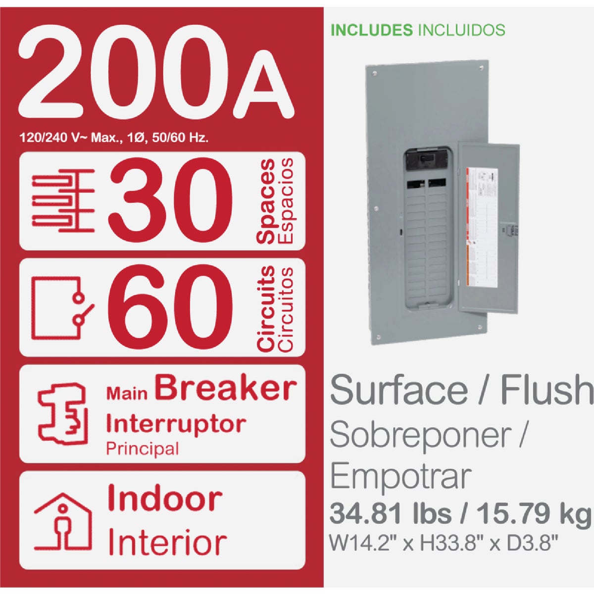Square D Homeline Qwik-Grip 200A 60-Circuit 30-Space Indoor Main Breaker Plug-On Neutral Load Center Image 2