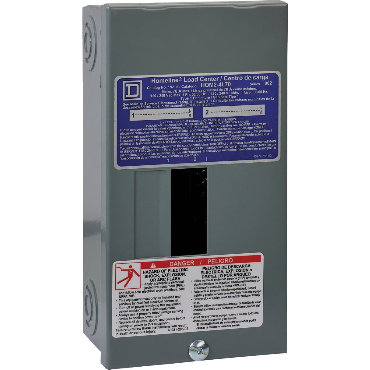 Square D Homeline 70A 2-Space 4-Circuit Indoor Main Lug Surface Mount Load Center Image 1