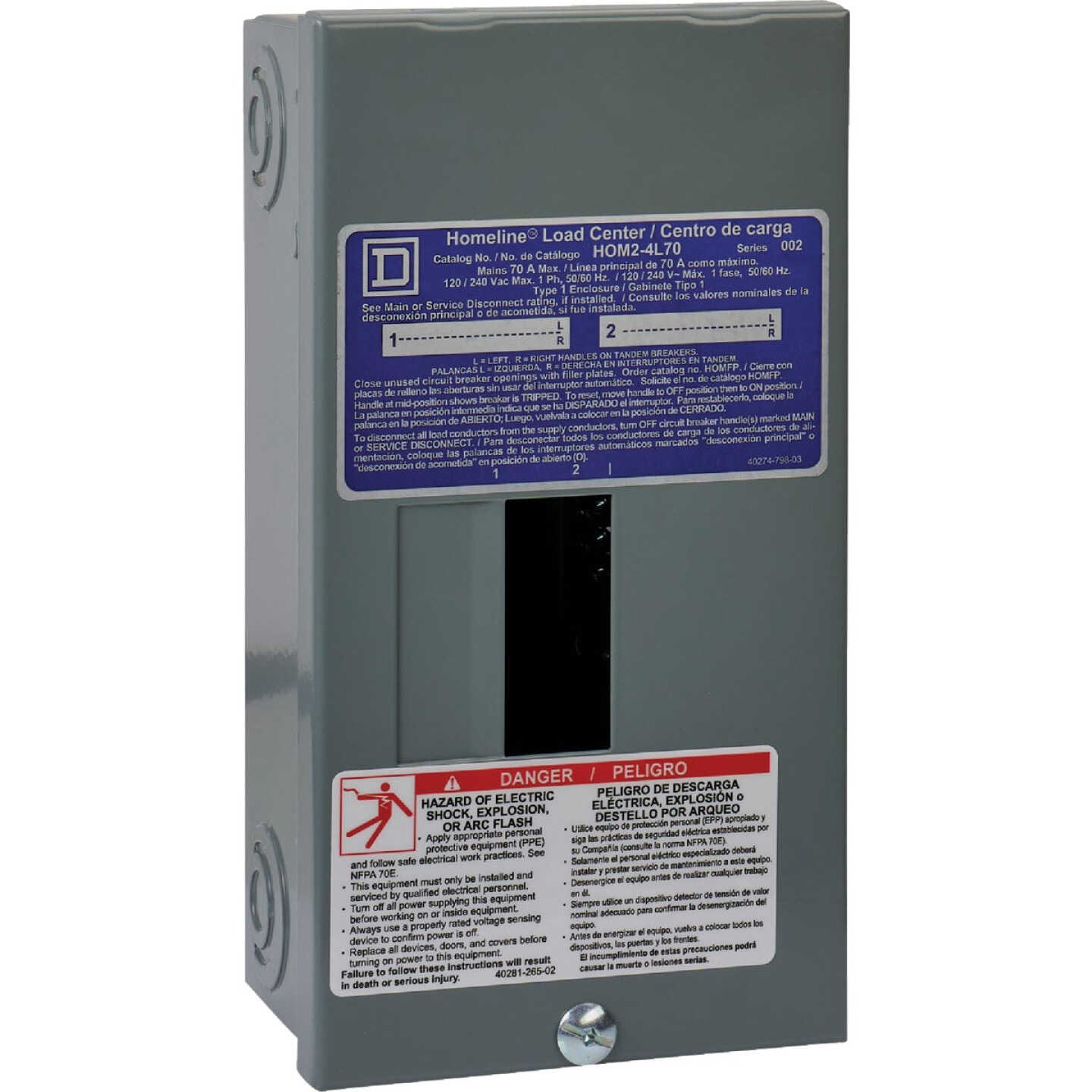 Square D Homeline 70A 2-Space 4-Circuit Indoor Main Lug Surface Mount Load Center Image 1