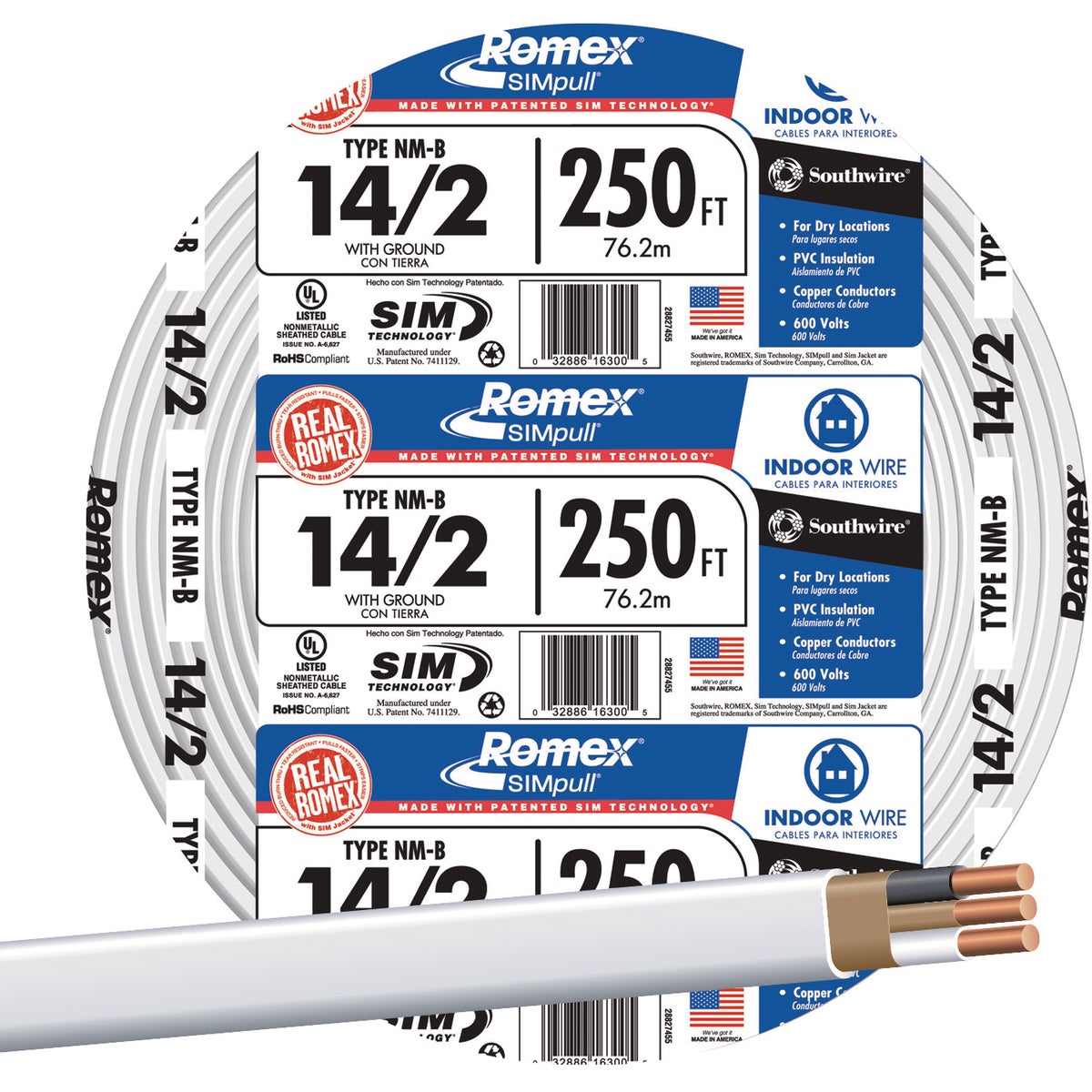 Romex 250 Ft. 14/2 Solid White NMW/G Electrical Wire Image 1