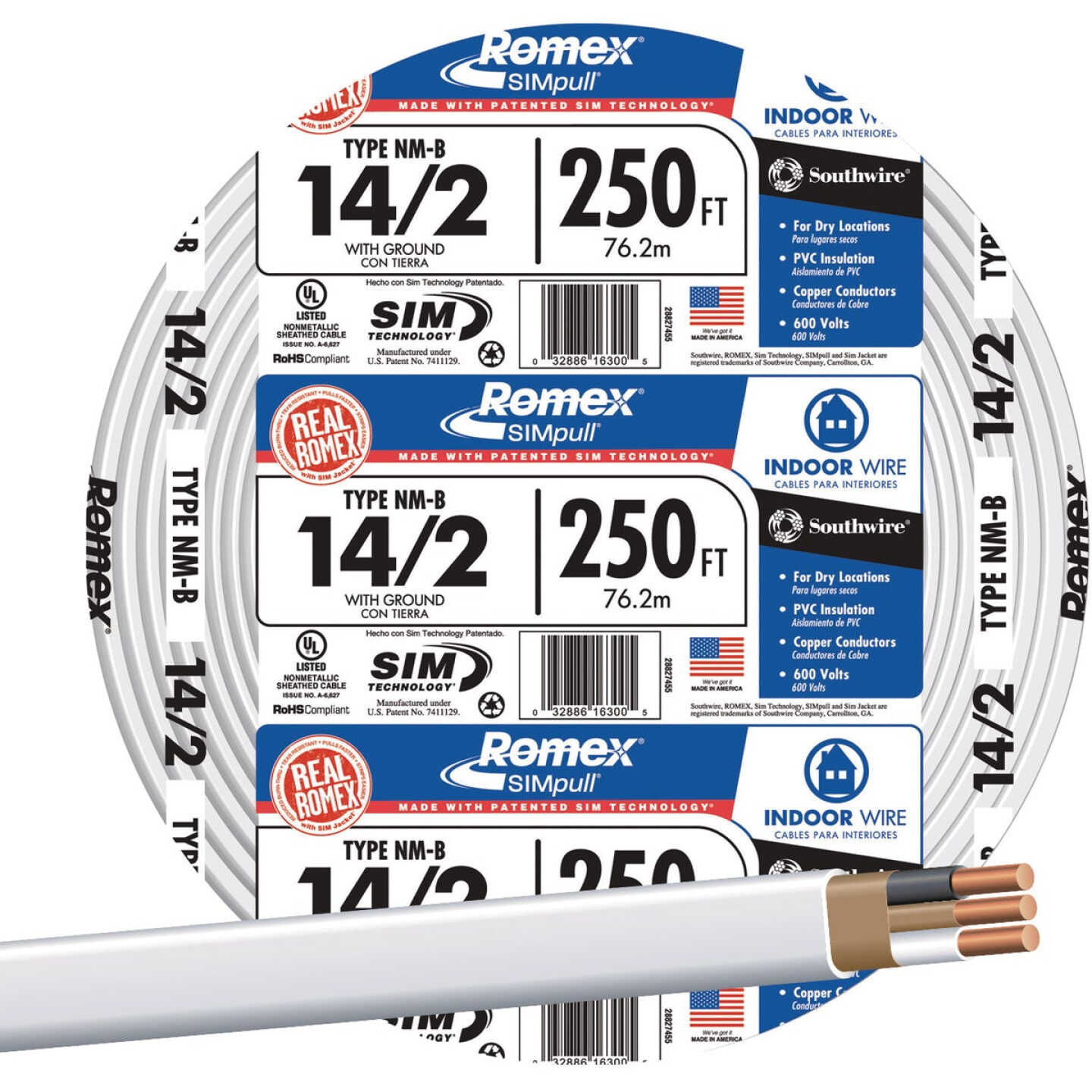 Romex 250 Ft. 14/2 Solid White NMW/G Electrical Wire Image 1