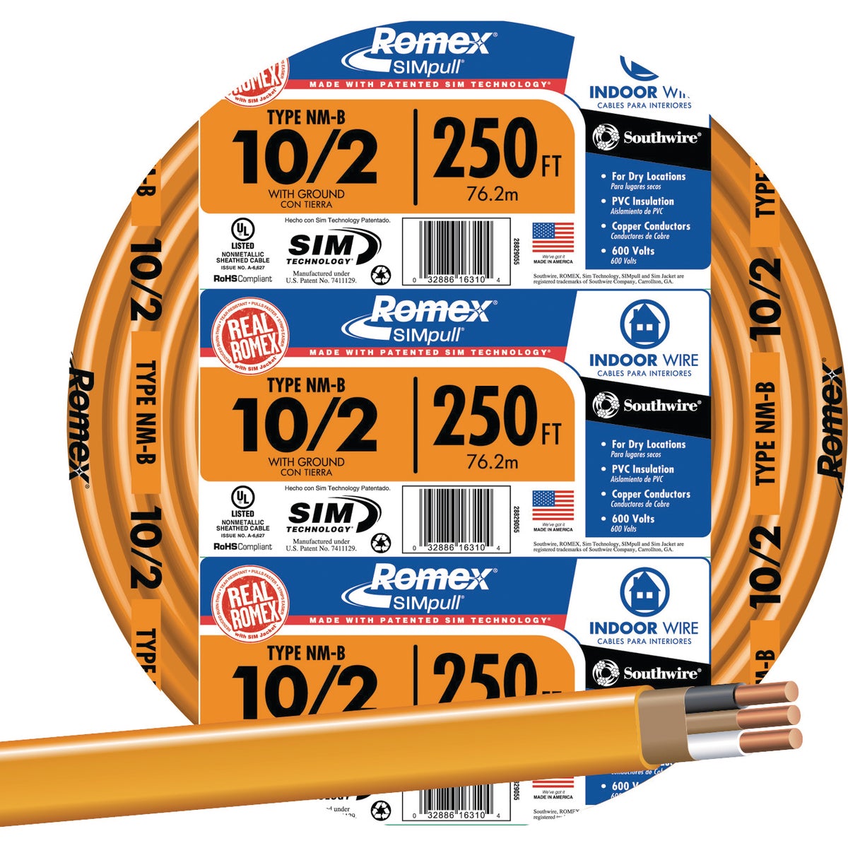 Romex 250 Ft. 10/2 Solid Orange NMW/G Electrical Wire Image 1