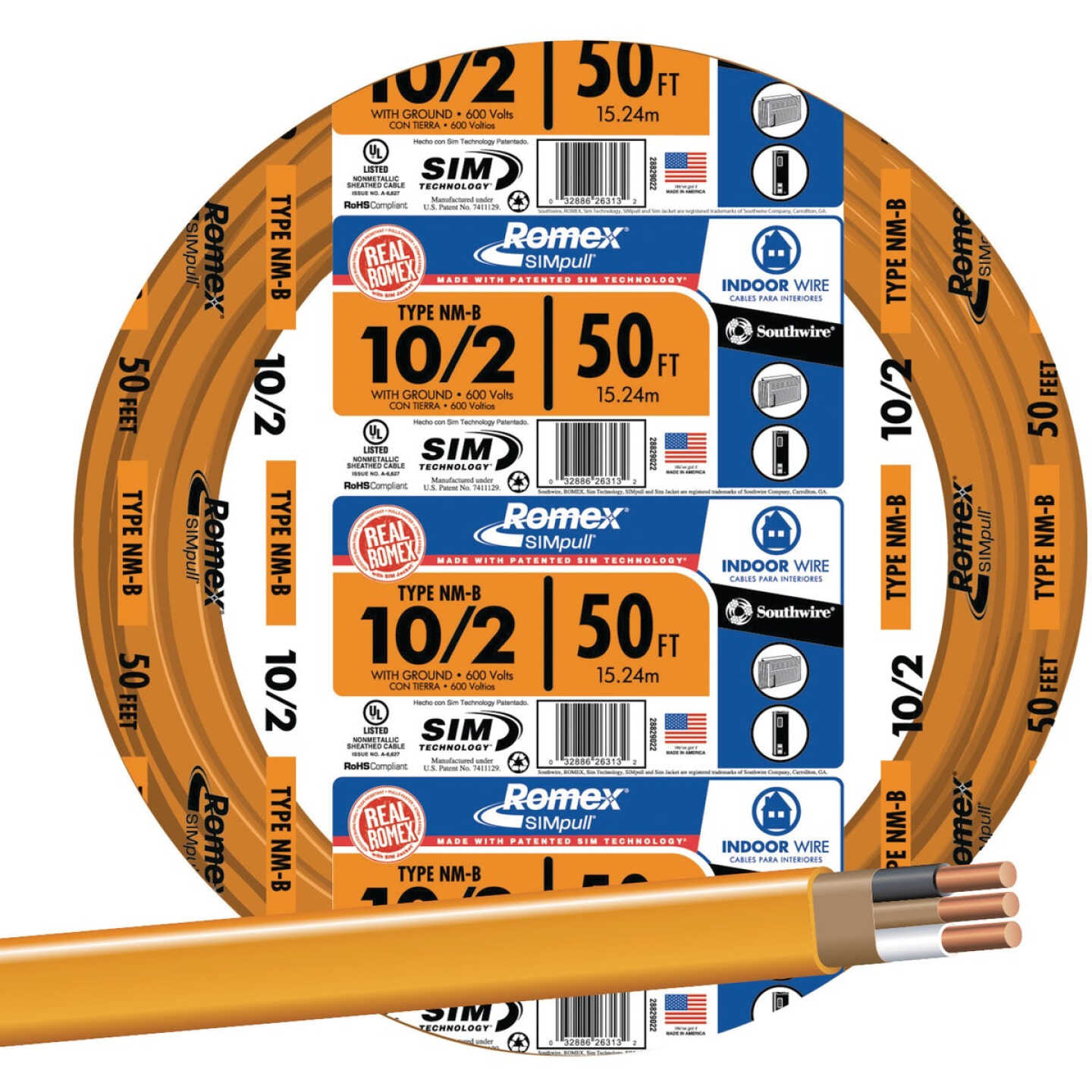 Romex 50 Ft. 10/2 Solid Orange NMW/G Electrical Wire Image 1