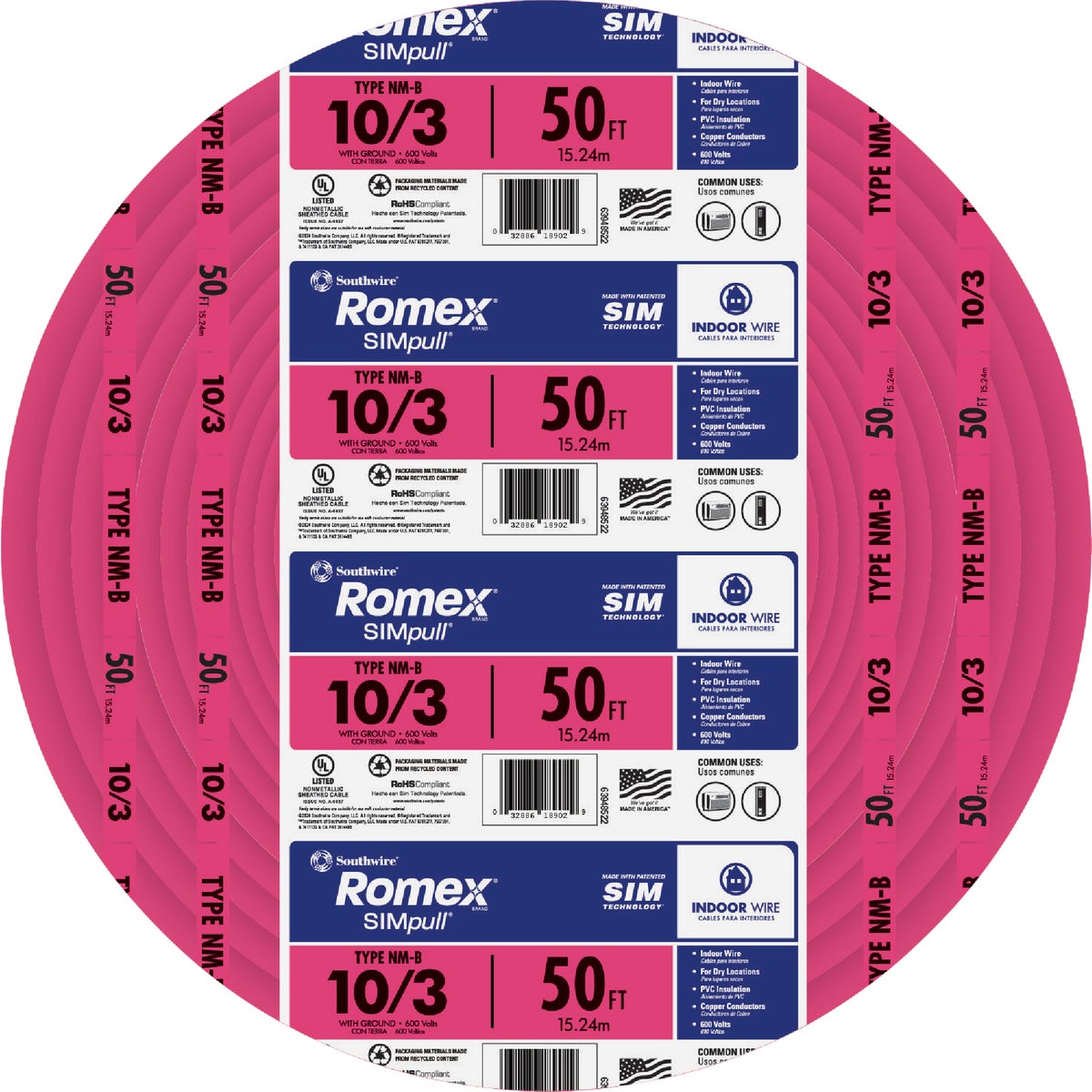 Romex 50 Ft. 10/3 Solid Pink NMW/G Electrical Wire Image 2