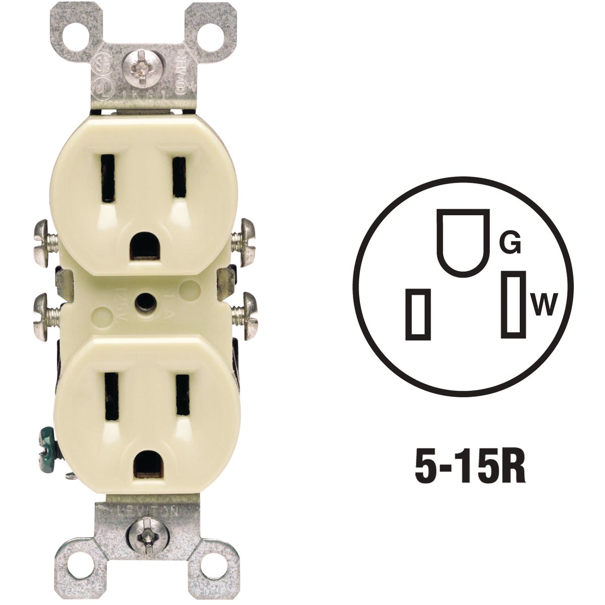 Leviton 15A Ivory Residential Grade 5-15R Copper/Aluminum Duplex Outlet Image 1
