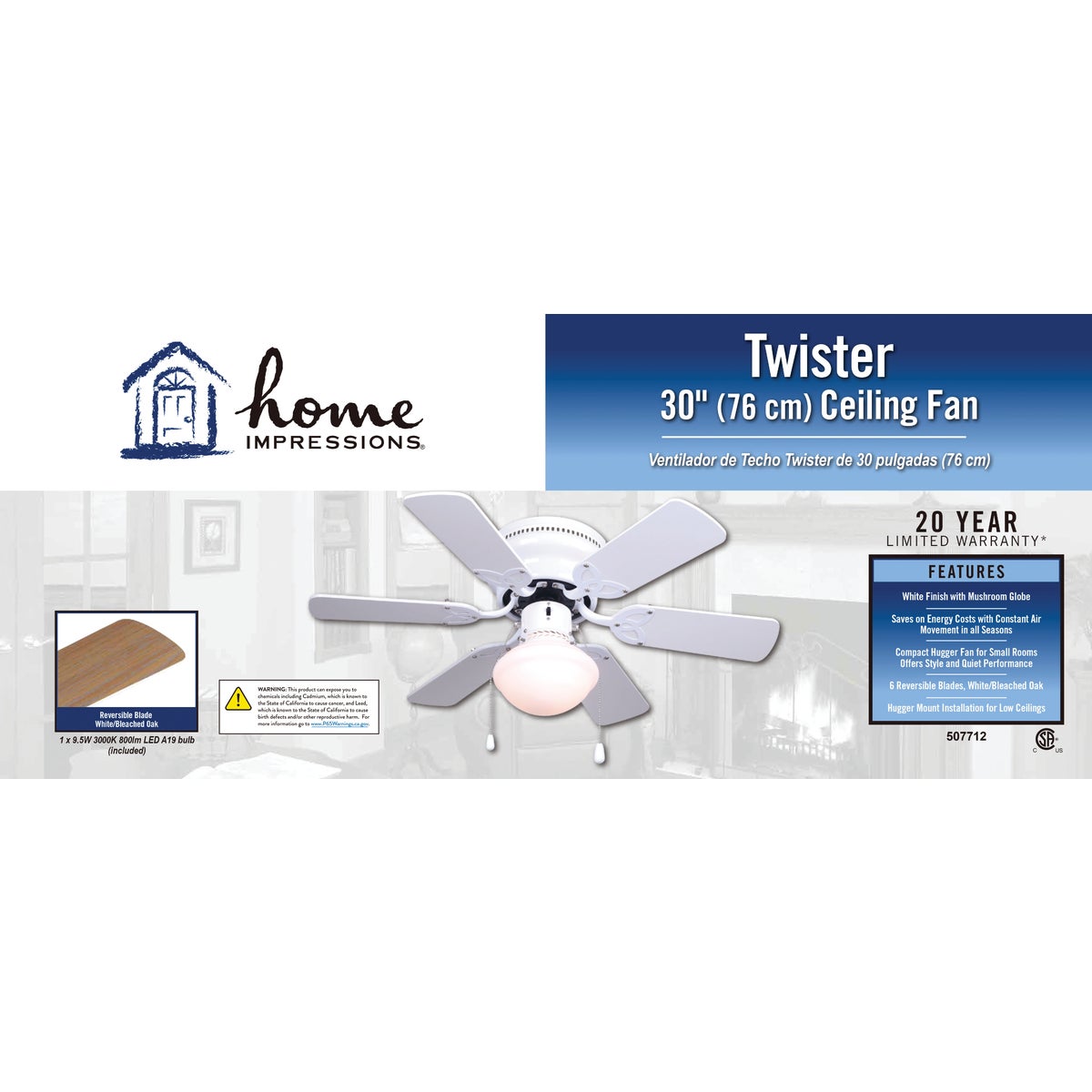 Home Impressions Twister 30 In. White Ceiling Fan with Light Kit Image 2