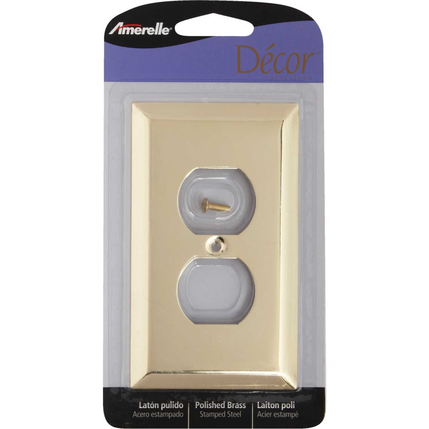 Amerelle 1-Gang Stamped Steel Outlet Wall Plate, Polished Brass Image 2