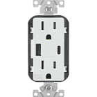 Leviton Decora 15A White 5.1A Type A/C USB 5-15R Weather/Tamper-Resistant In-Wall Charger Duplex Outlet Image 7