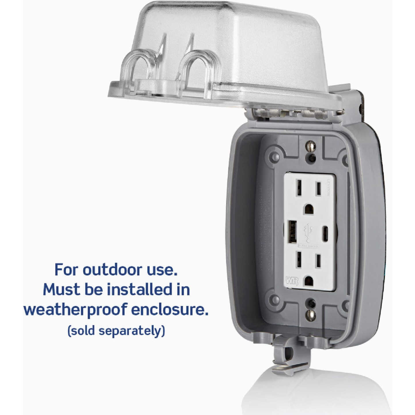 Leviton Decora 15A White 5.1A Type A/C USB 5-15R Weather/Tamper-Resistant In-Wall Charger Duplex Outlet Image 3
