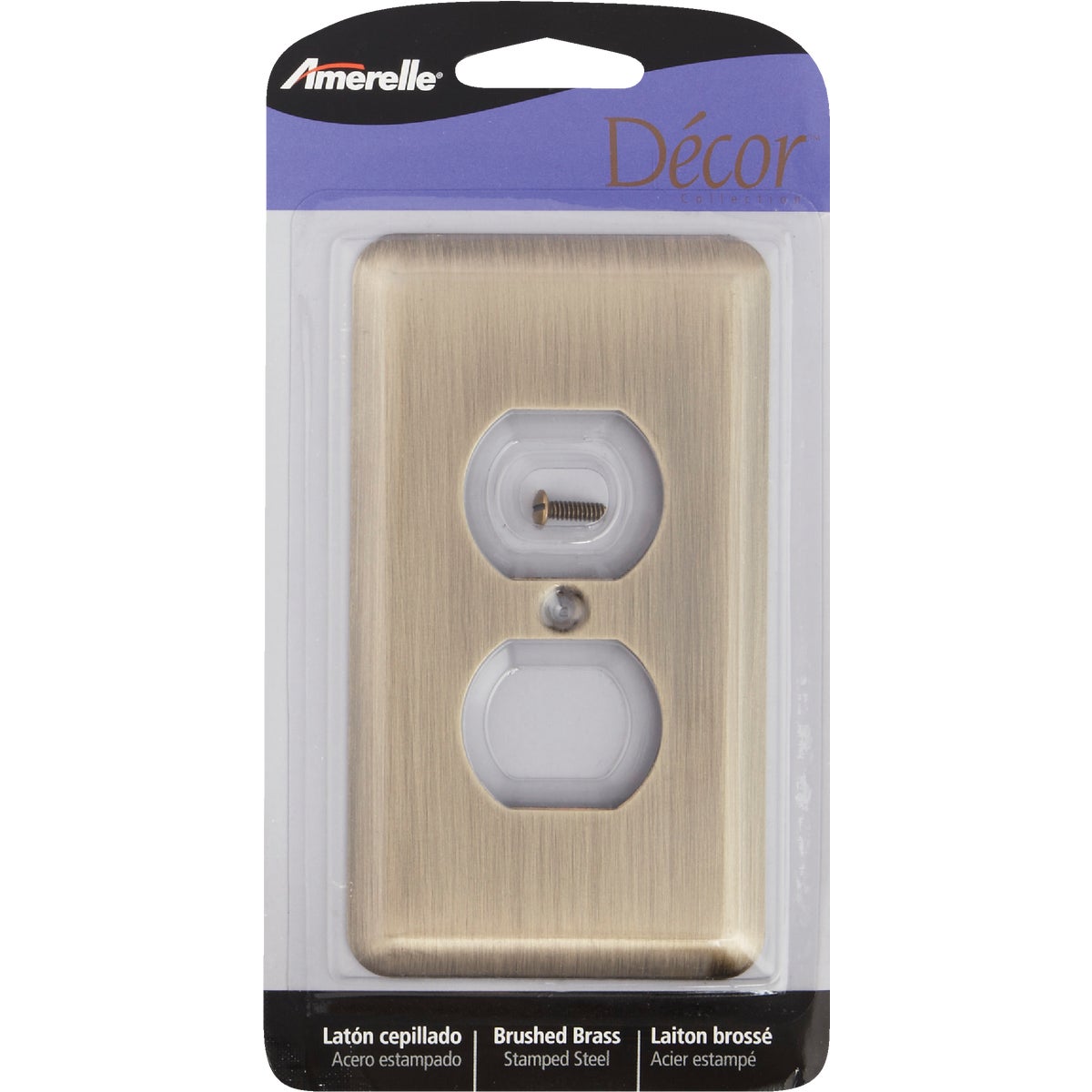 Amerelle 1-Gang Stamped Steel Outlet Wall Plate, Brushed Brass Image 2