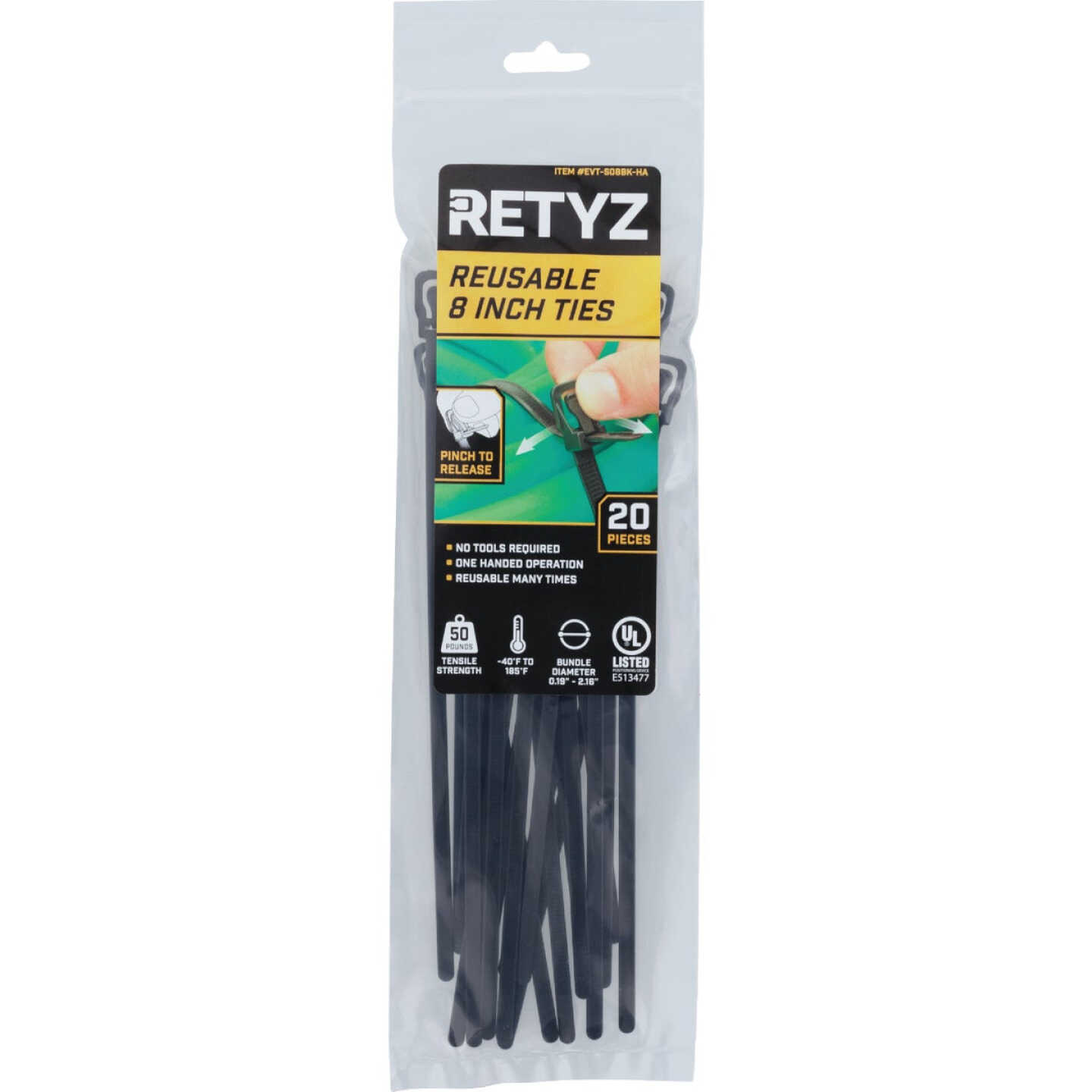 RETYZ EveryTie 8 In. Black Releasable Tie (20-Pack) Image 1