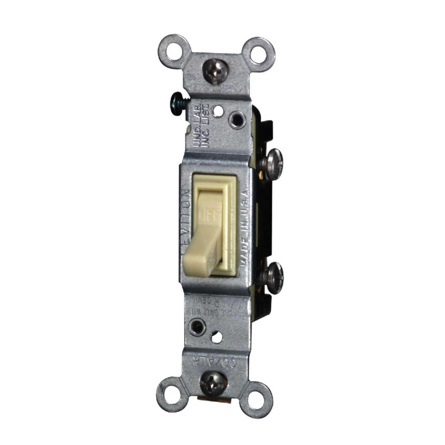 Leviton Residential Grade 15 Amp Toggle Single Pole Switch, Ivory Image 1