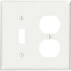 Leviton Commercial Grade 2-Gang Thermoplastic Single Toggle/Duplex Outlet Wall Plate, White Image 1