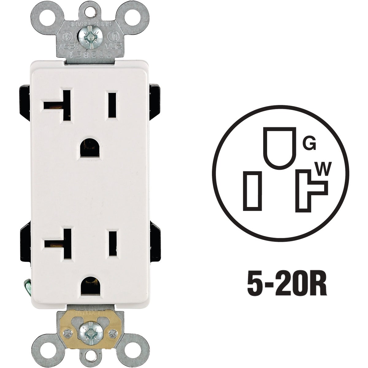 Leviton Decora Plus 20A White Residential Grade 5-20R Duplex Outlet Image 1