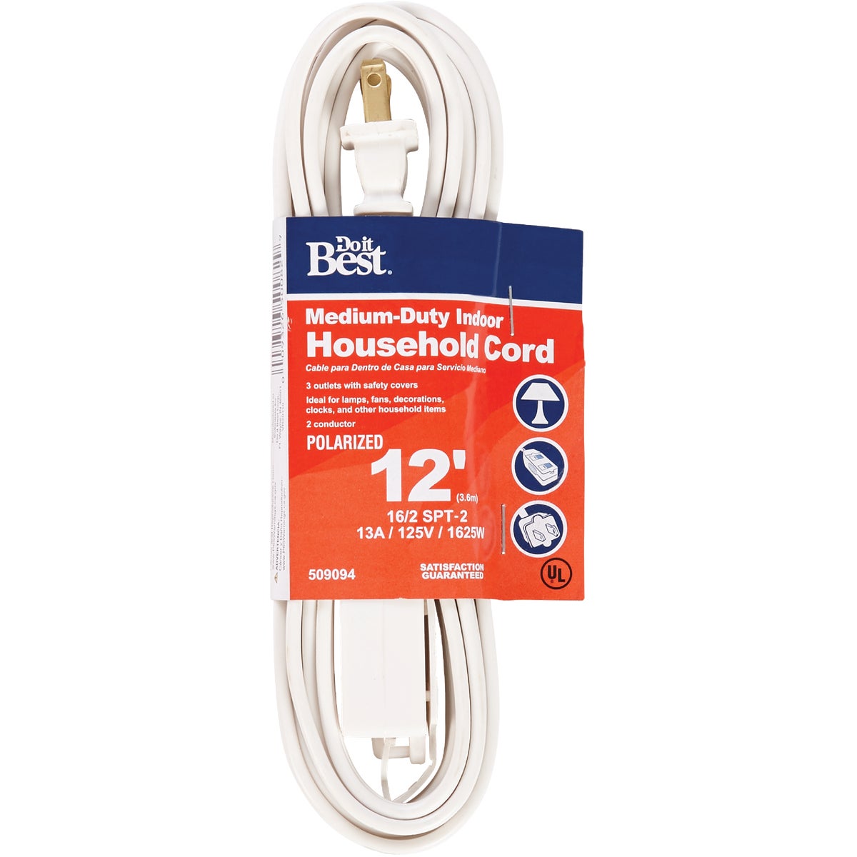 Master Electrician 12 Ft. 16/2 White Cube Tap Extension Cord