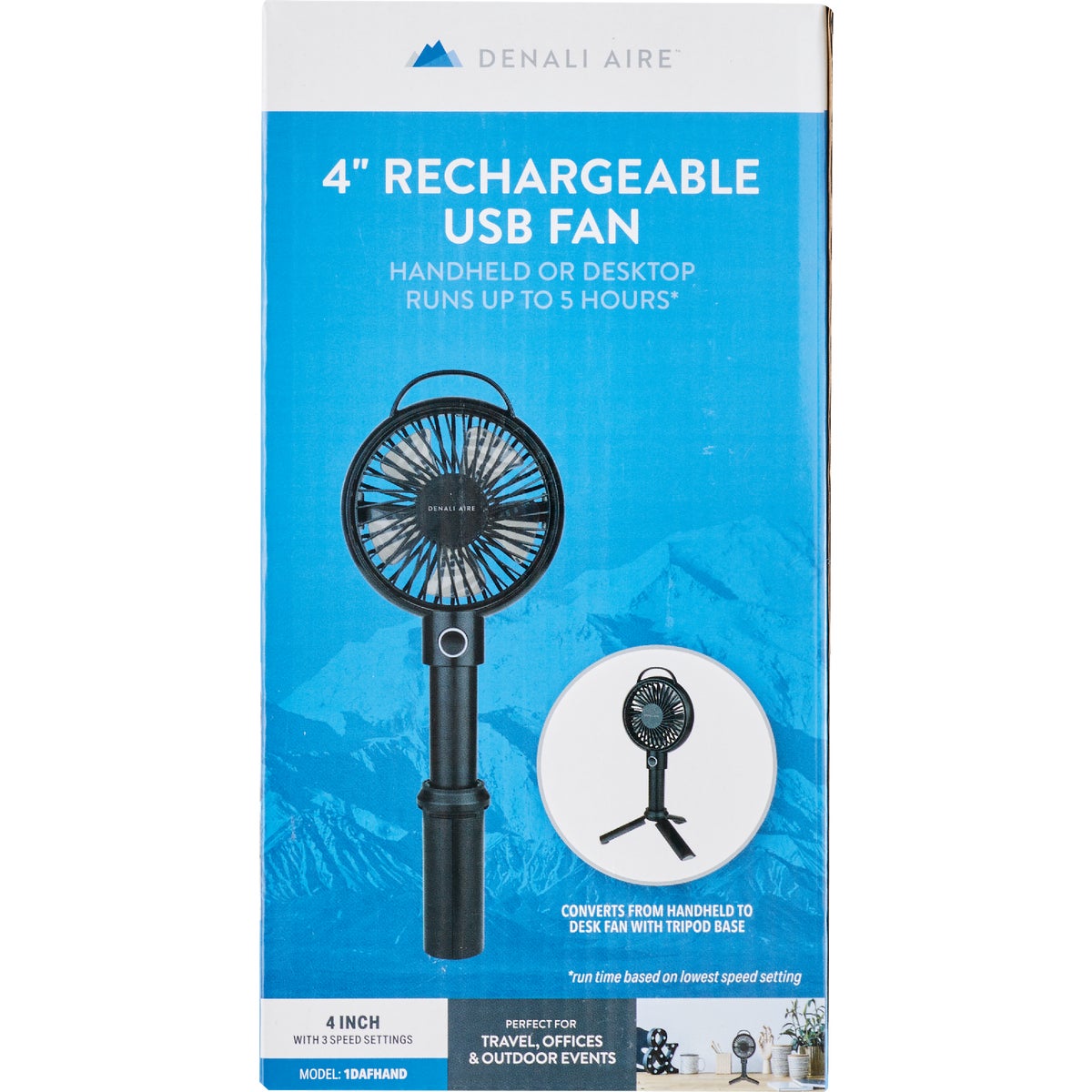 Denali Aire Plastic 4 In. Rechargeable USB Black Handheld Fan Image 2