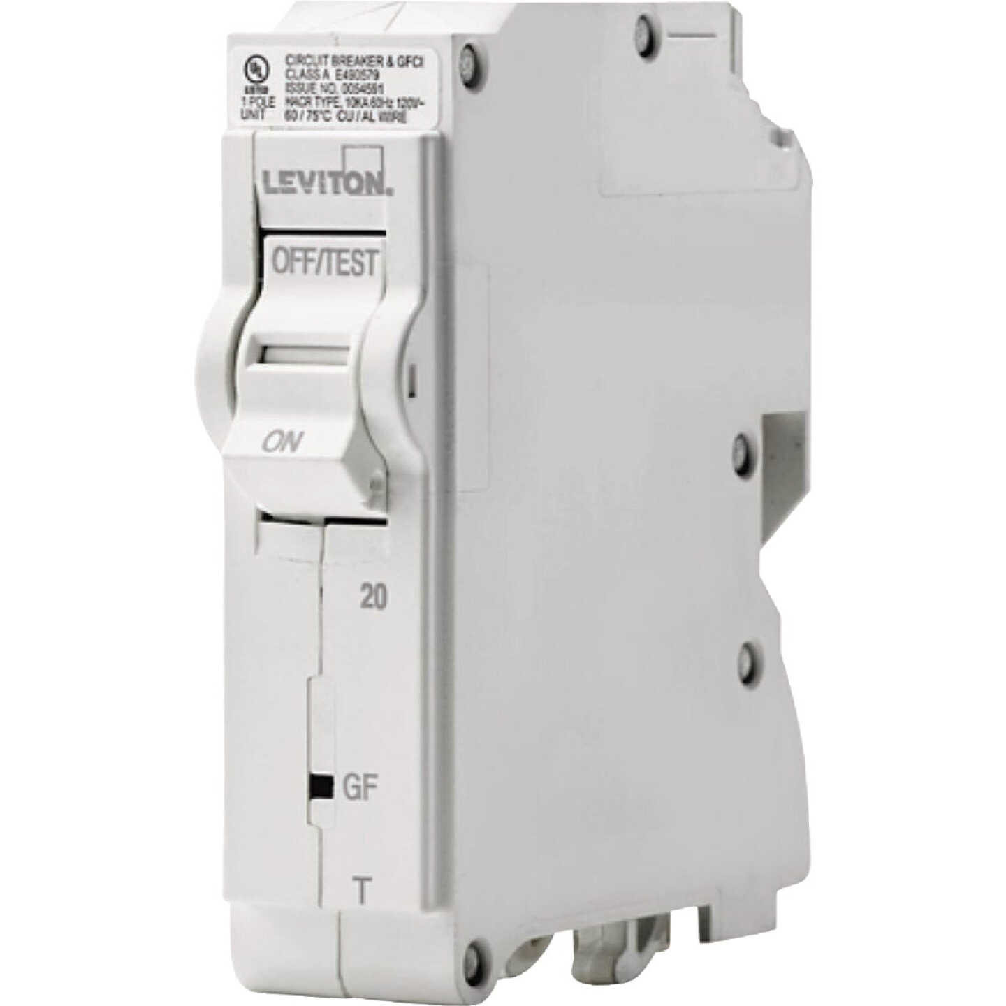 Leviton 20A Single-Pole Plug-On GFCI White Branch Circuit Breaker Image 1