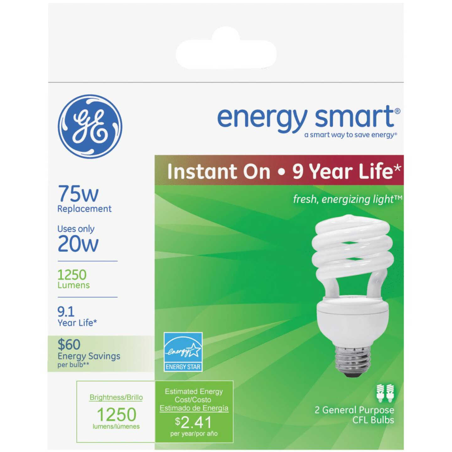 2PK 20W T3 MED CFL BULB Image 1