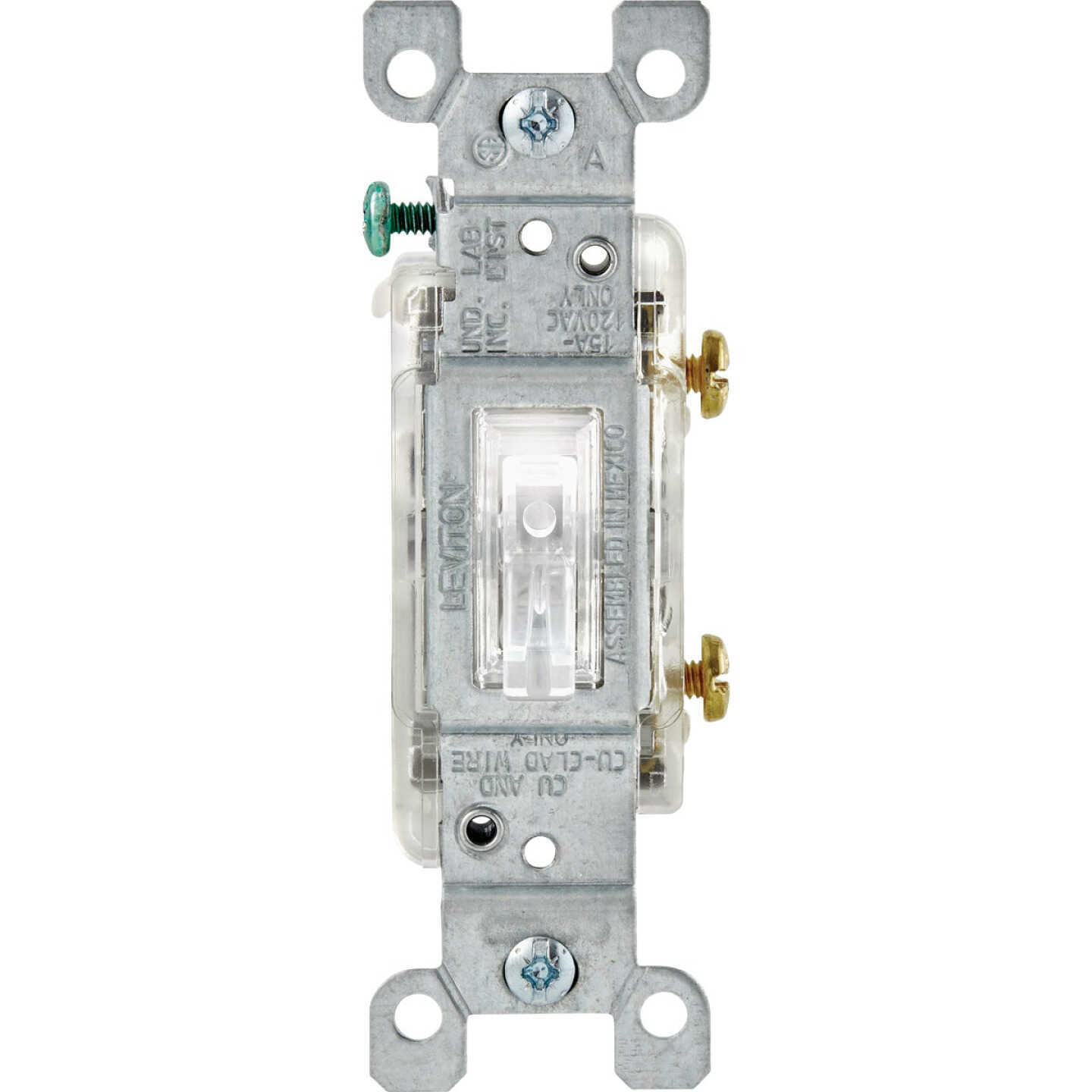 Leviton Residential Grade 15A Illuminated Toggle Single Pole Switch, Clear Image 1