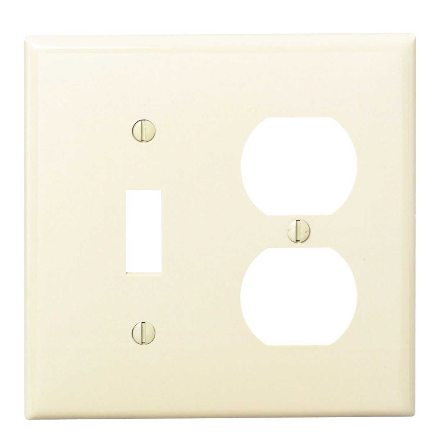 Leviton Commercial Grade 2-Gang Thermoplastic Single Toggle/Duplex Outlet Wall Plate, Ivory Image 1