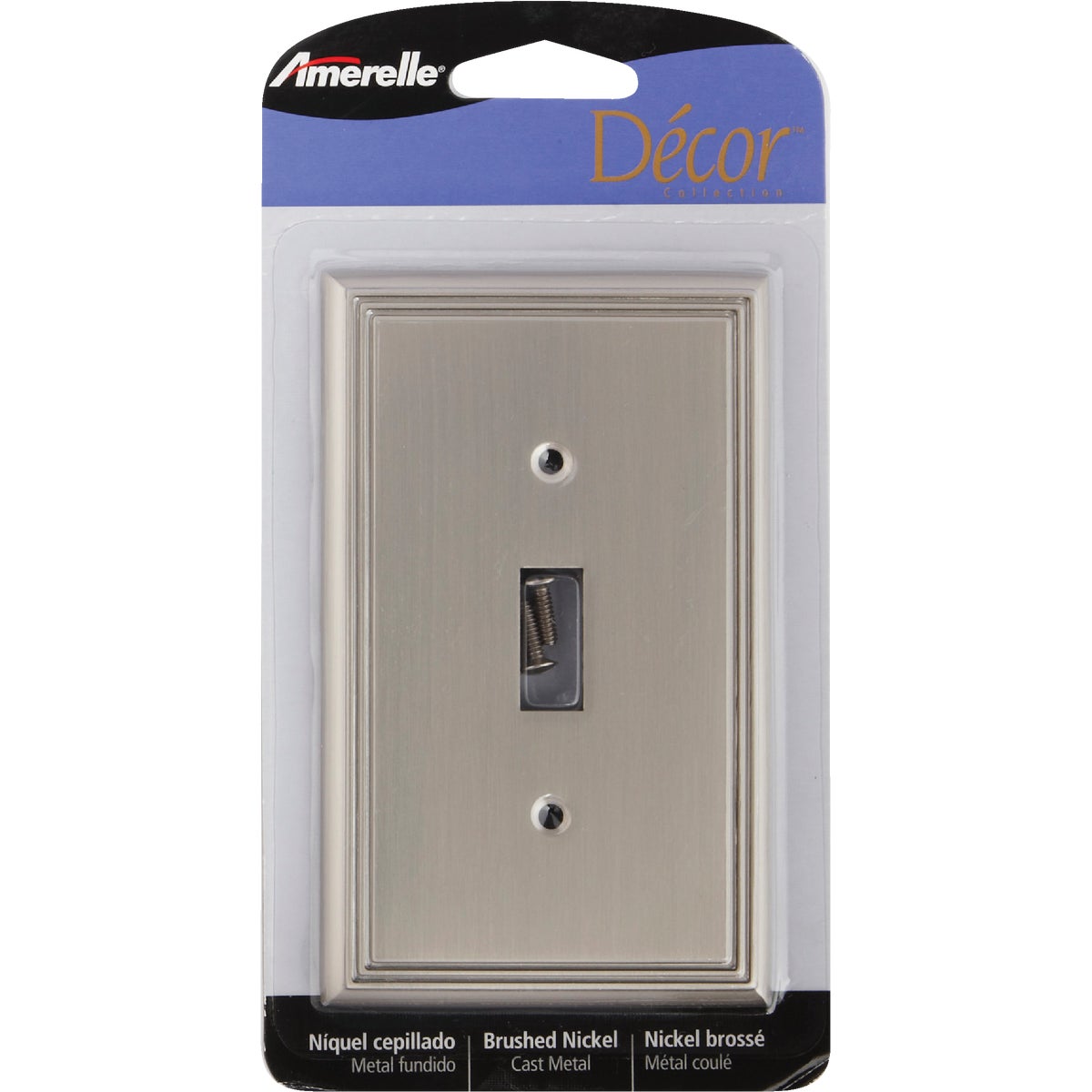 Amerelle Metro Line 1-Gang Cast Metal Toggle Switch Wall Plate, Brushed Nickel Image 3
