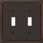 Amerelle Imperial Bead 2-Gang Cast Metal Toggle Switch Wall Plate, Aged Bronze Image 1