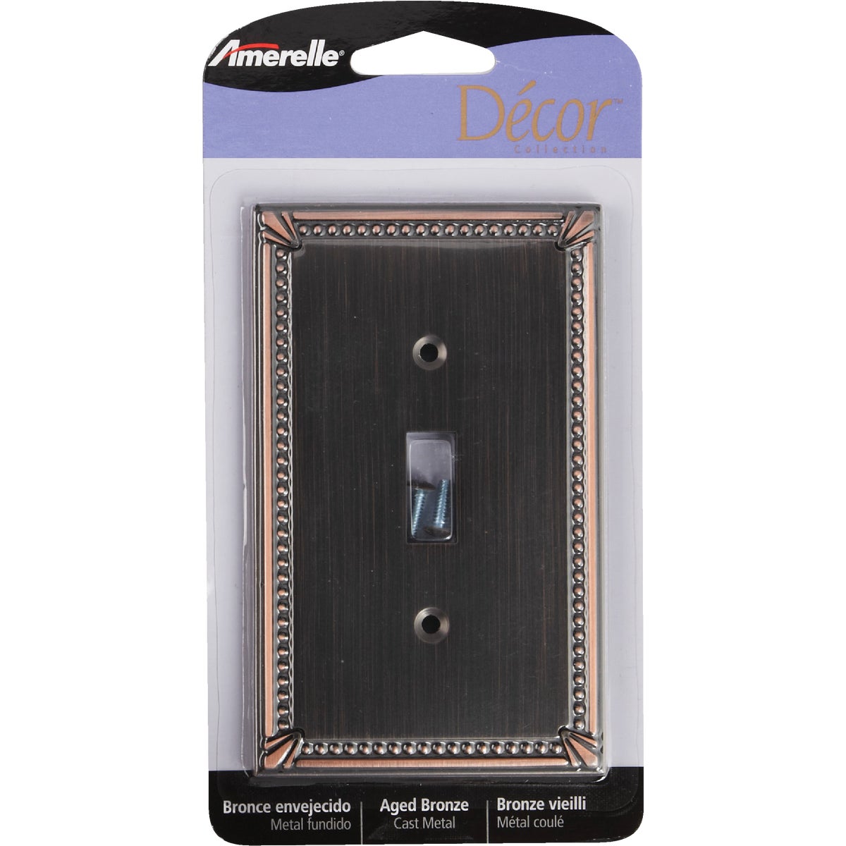 Amerelle Imperial Bead 1-GangCast Metal Toggle Switch Wall Plate, Aged Bronze Image 2