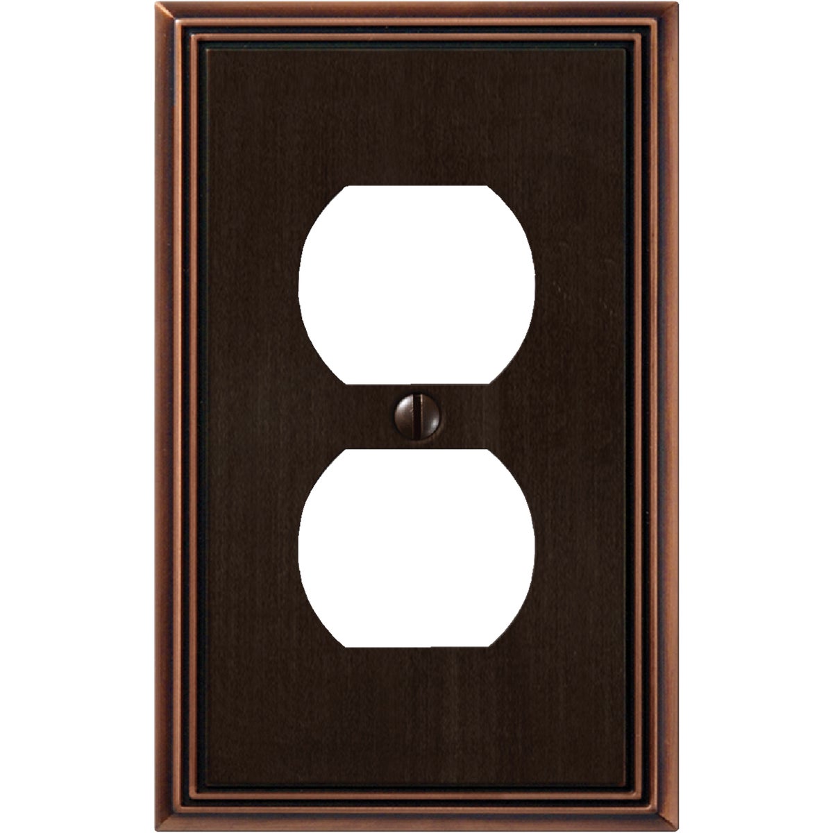 Amerelle Metro Line 1-Gang Cast Metal Outlet Wall Plate, Aged Bronze Image 1