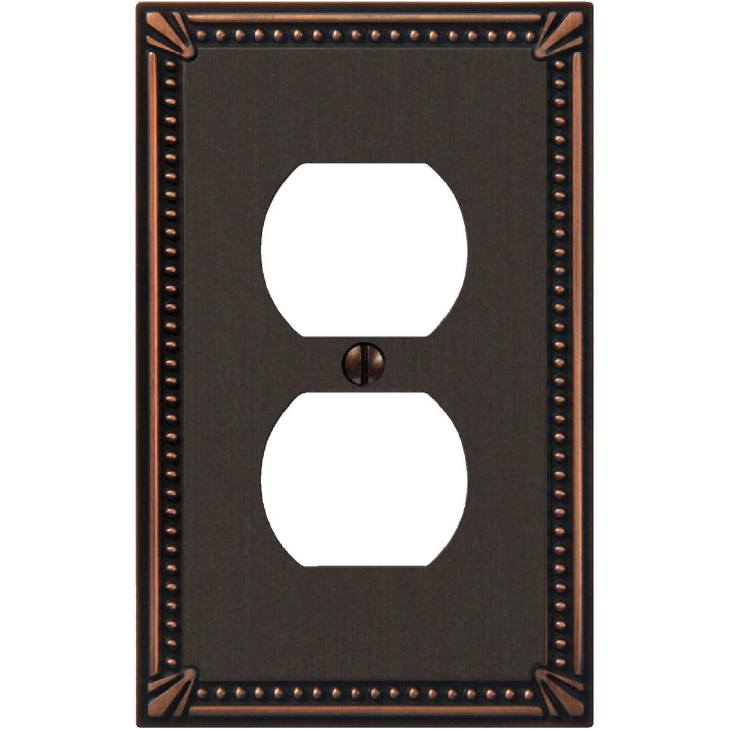 Amerelle Imperial Bead 1-Gang Cast Metal Outlet Wall Plate, Aged Bronze Image 1