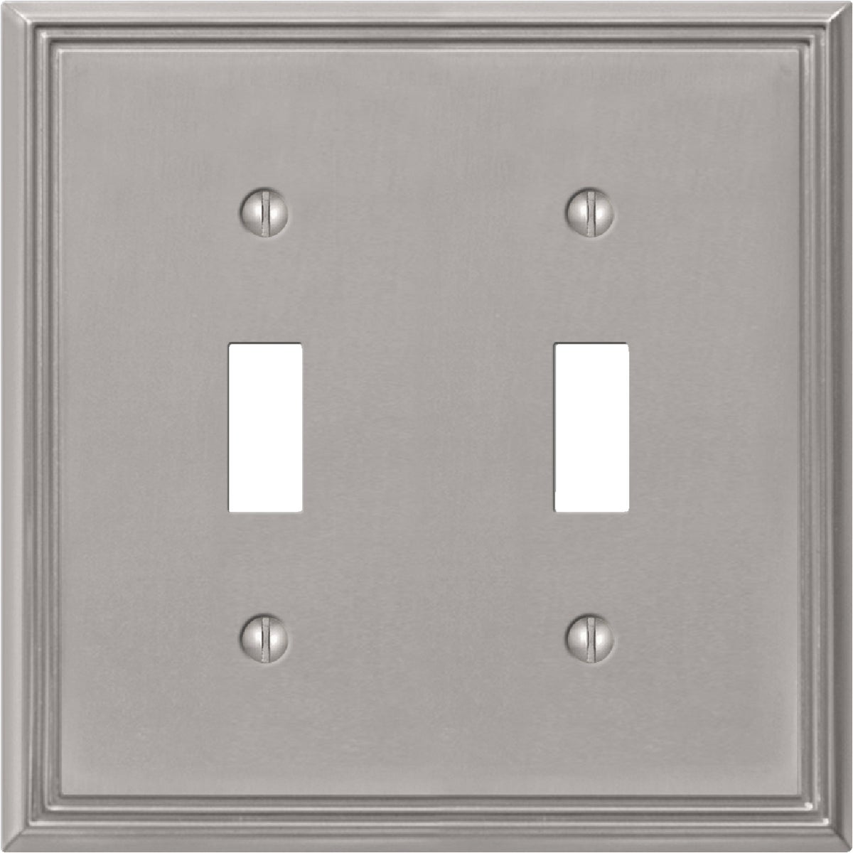 Amerelle Metro Line 2-Gang Cast Metal Toggle Switch Wall Plate, Brushed Nickel Image 1