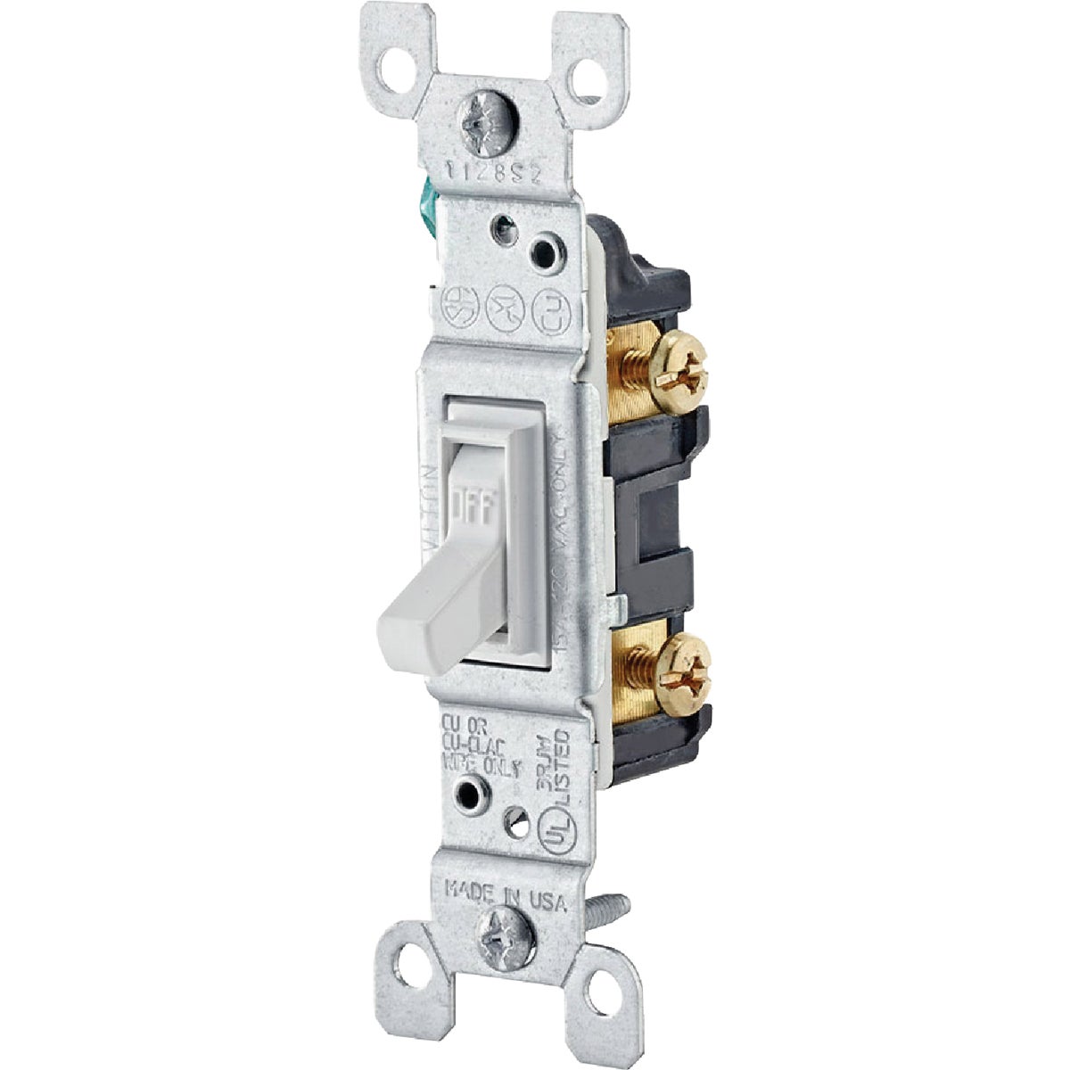 Leviton Residential Grade 15 Amp Toggle Single Pole Grounded Switch, White, (10-Pack) Image 2