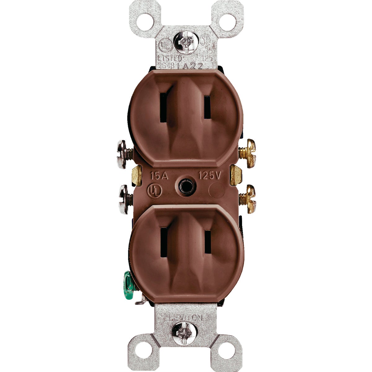 Leviton 15A Brown Residential Grade 1-15R Duplex Outlet Image 2