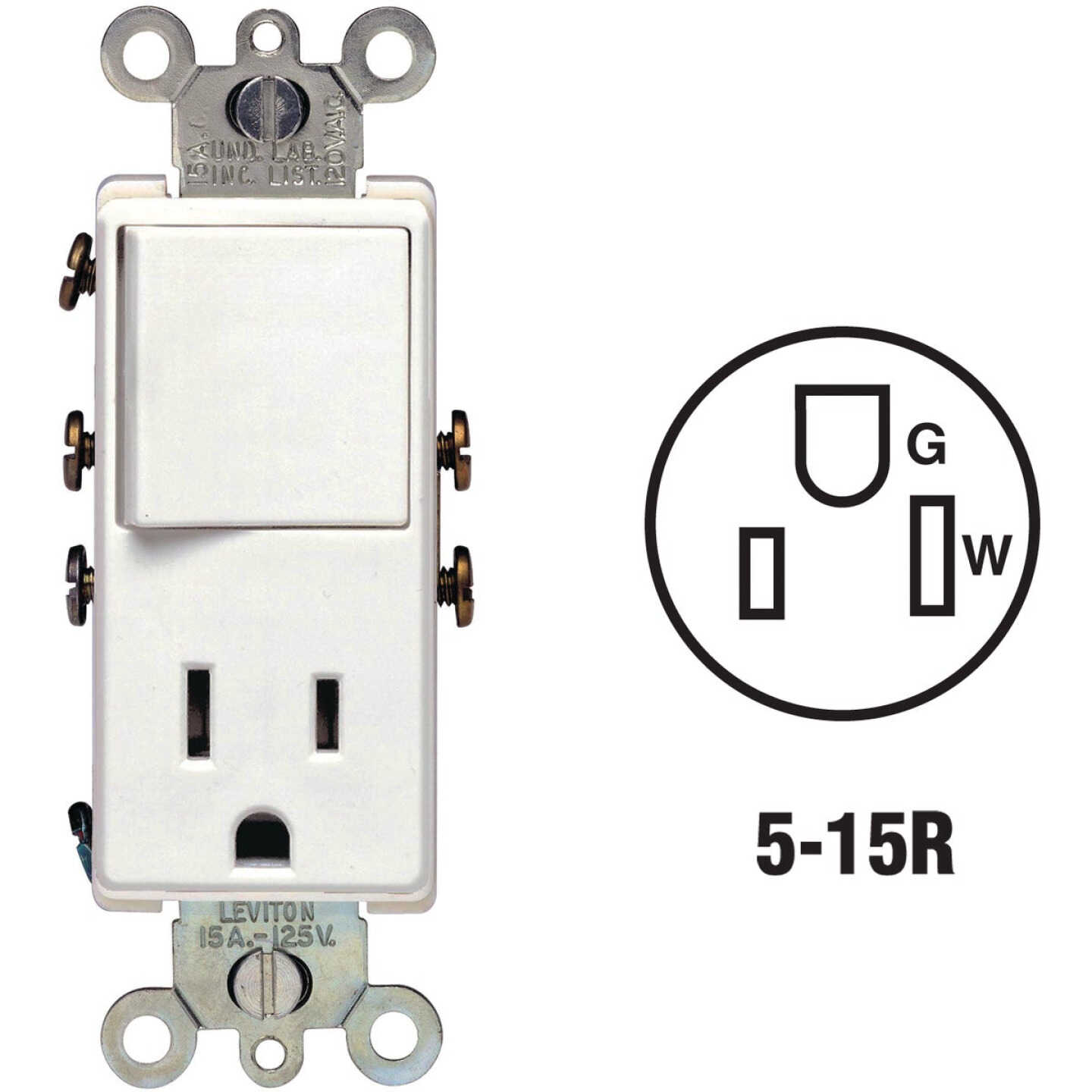 Leviton White 15A Switch & Outlet Image 1