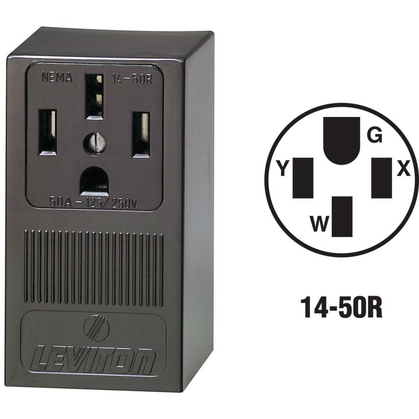 Leviton 50A Surface Mount Black 14-50R Grounding Range Power Outlet Image 1