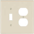 Leviton Mid-Way 2-Gang Thermoset Single Toggle/Duplex Outlet Wall Plate, Light Almond Image 1