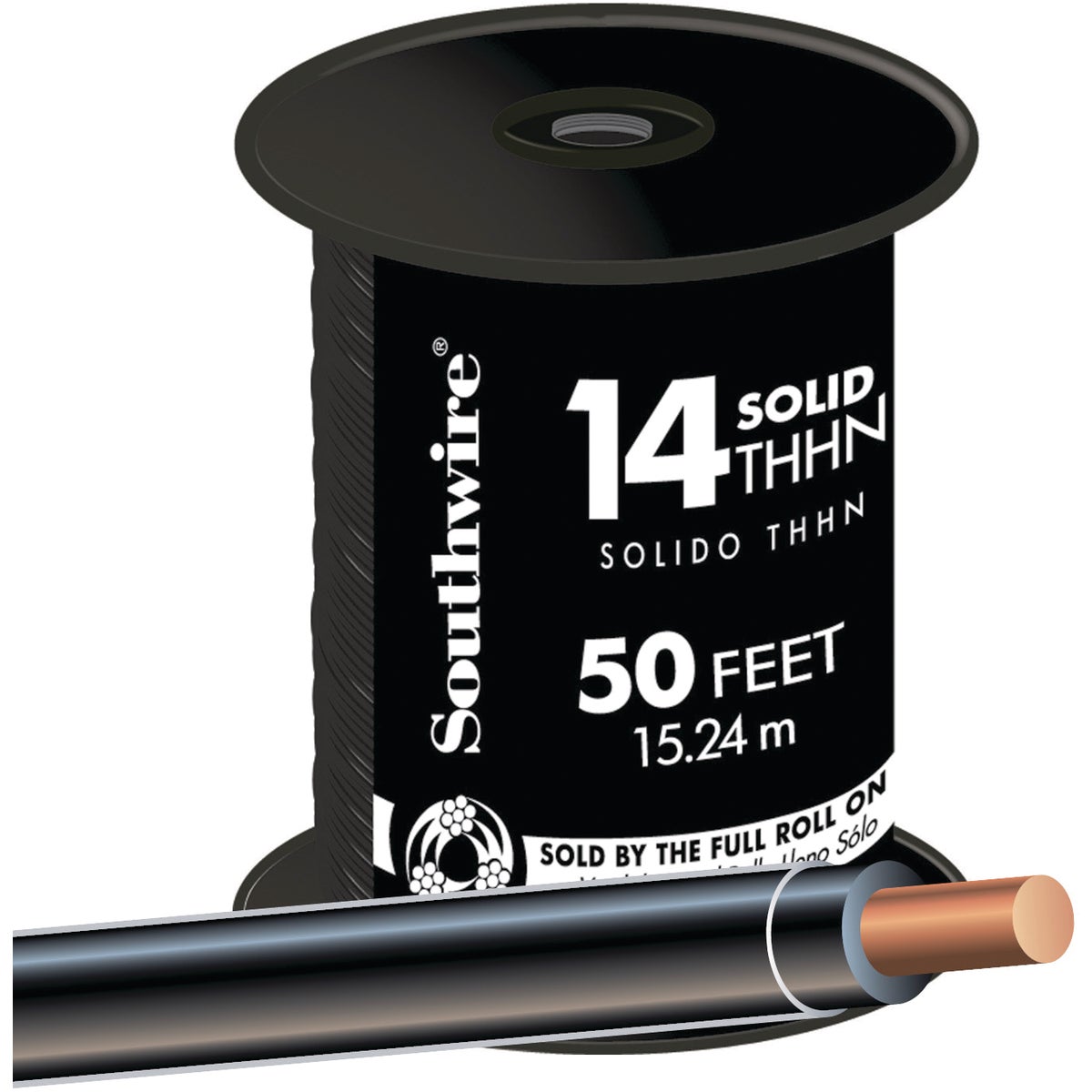Southwire 50 Ft. 14 AWG Solid Black THHN Electrical Wire Image 1
