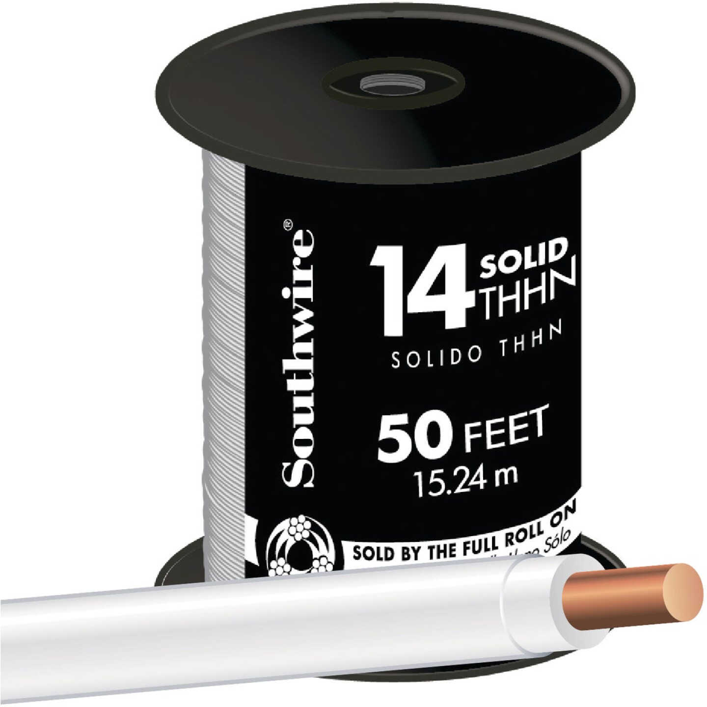Southwire 50 Ft. 14 AWG Solid White THHN Electrical Wire Image 1