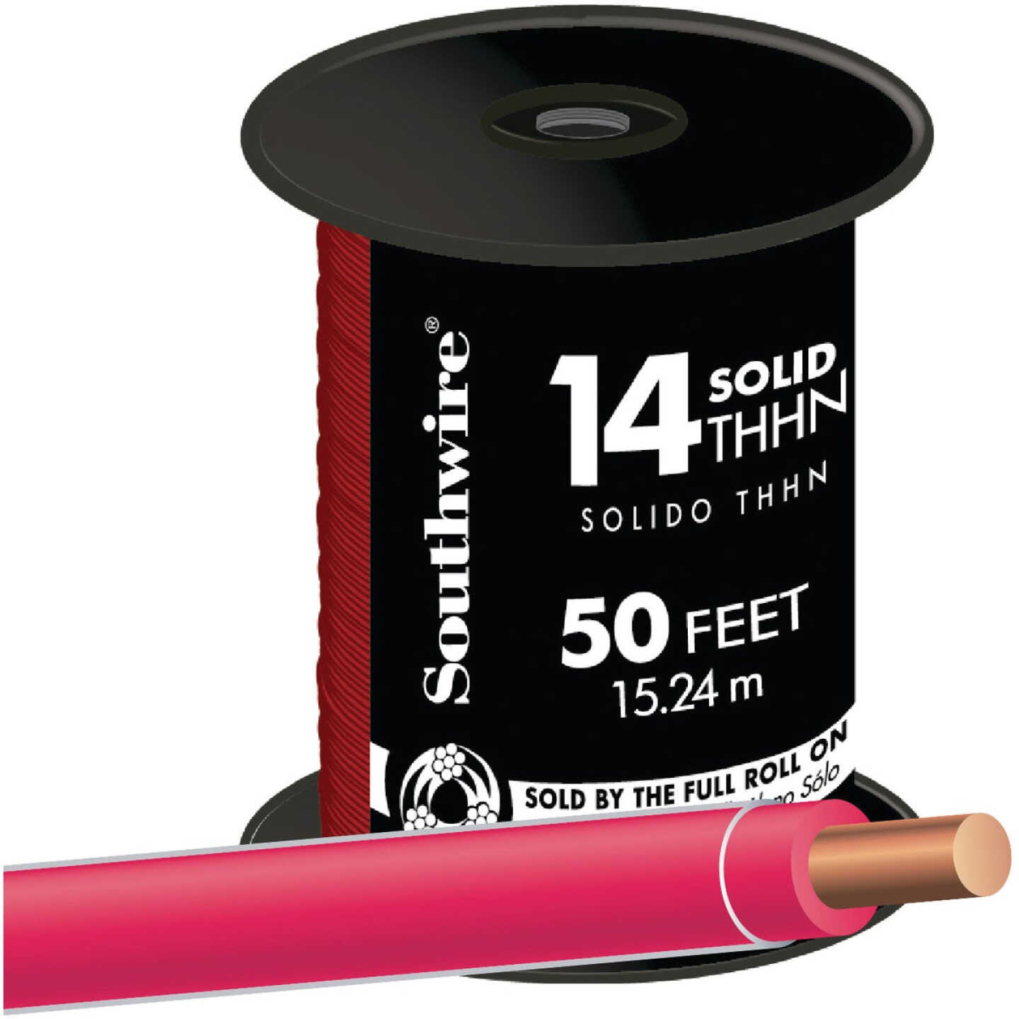 Southwire 50 Ft. 14 AWG Solid Red THHN Electrical Wire Image 1