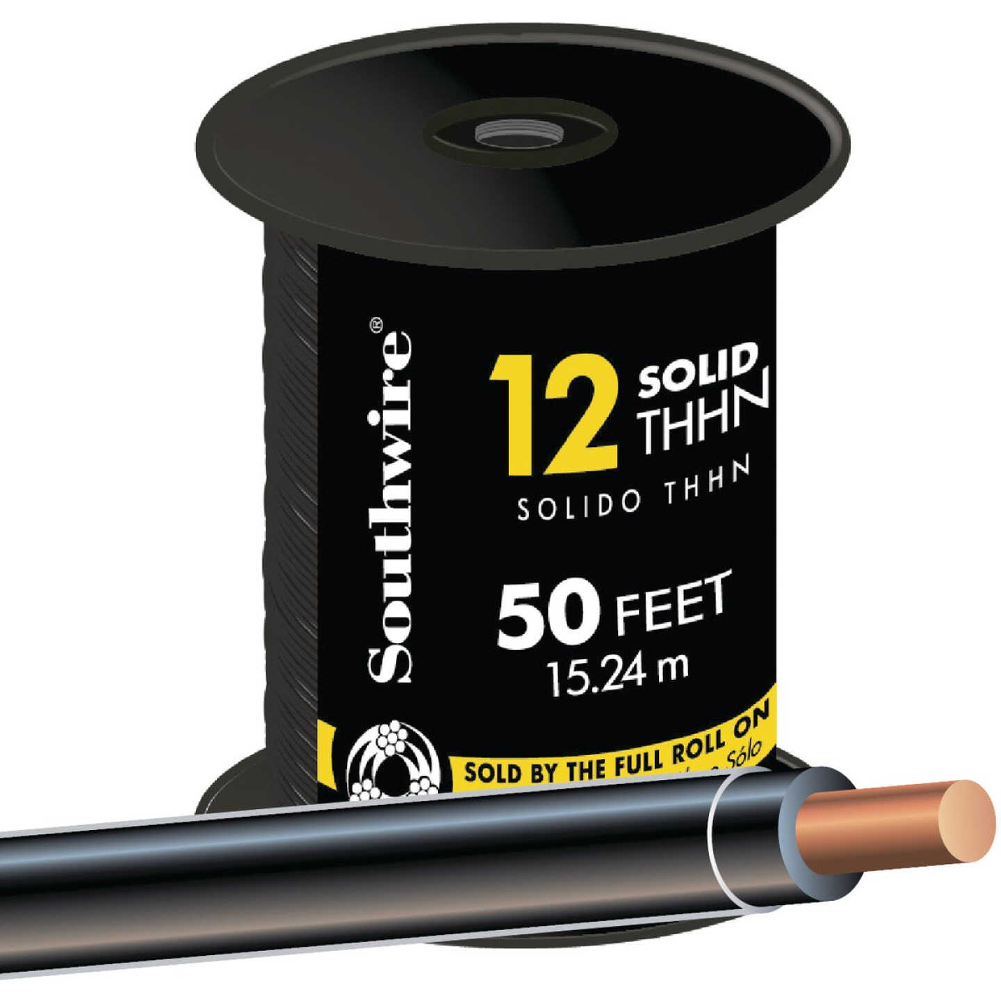 Southwire 50 Ft. 12 AWG Solid Black THHN Electrical Wire Image 1