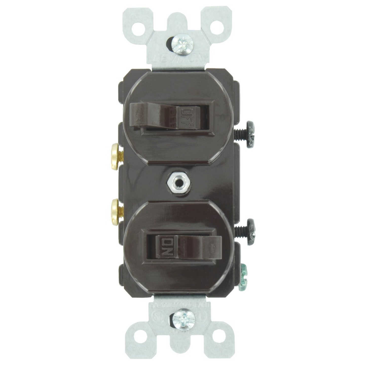 Leviton Single Pole Brown 15A Quiet Duplex Switch Image 1