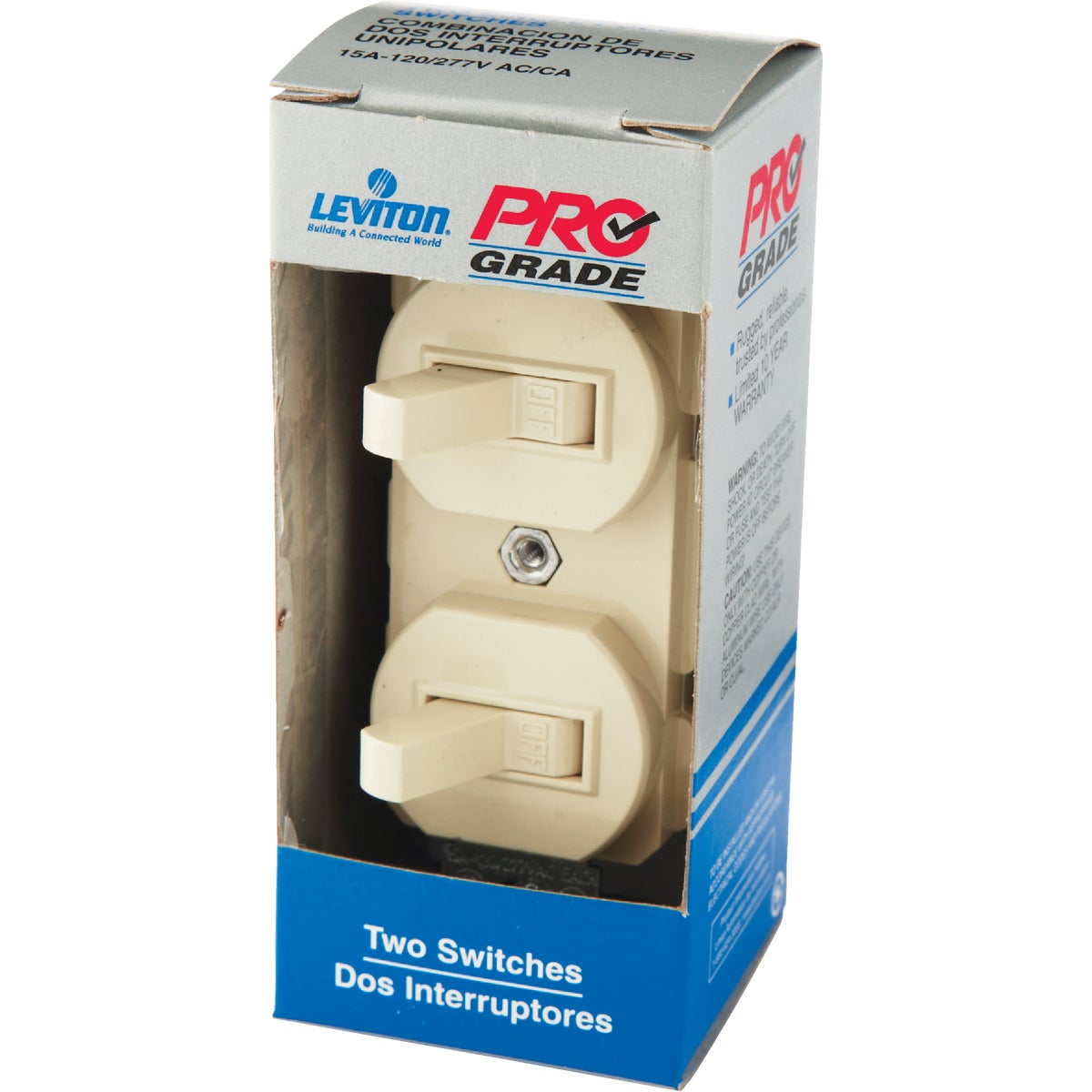 Leviton Single Pole Ivory 15A Quiet Duplex Switch Image 3