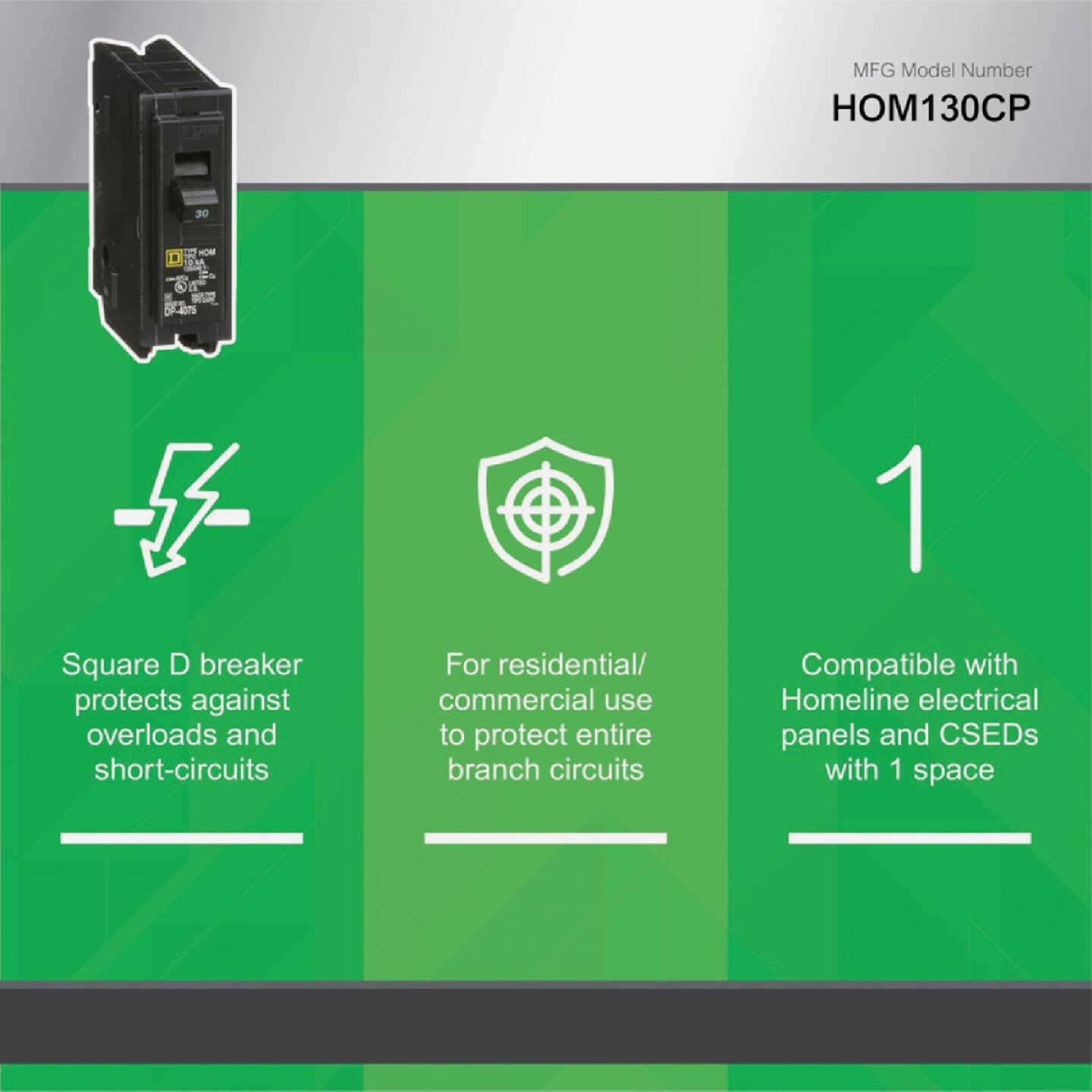 Square D Homeline 30A Single-Pole Standard Trip Circuit Breaker Image 3