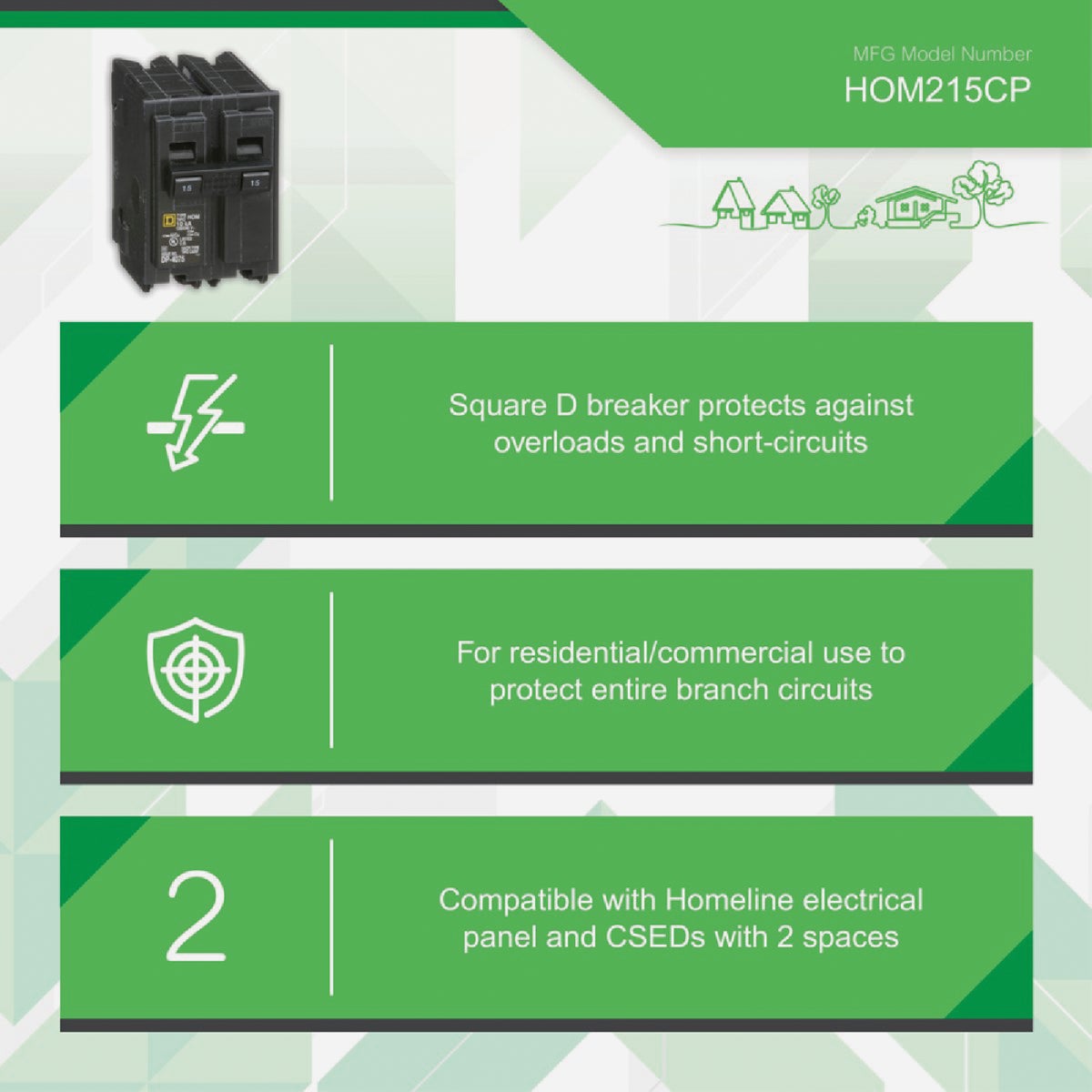 Square D Homeline 15A Double-Pole Standard Trip Circuit Breaker Image 4
