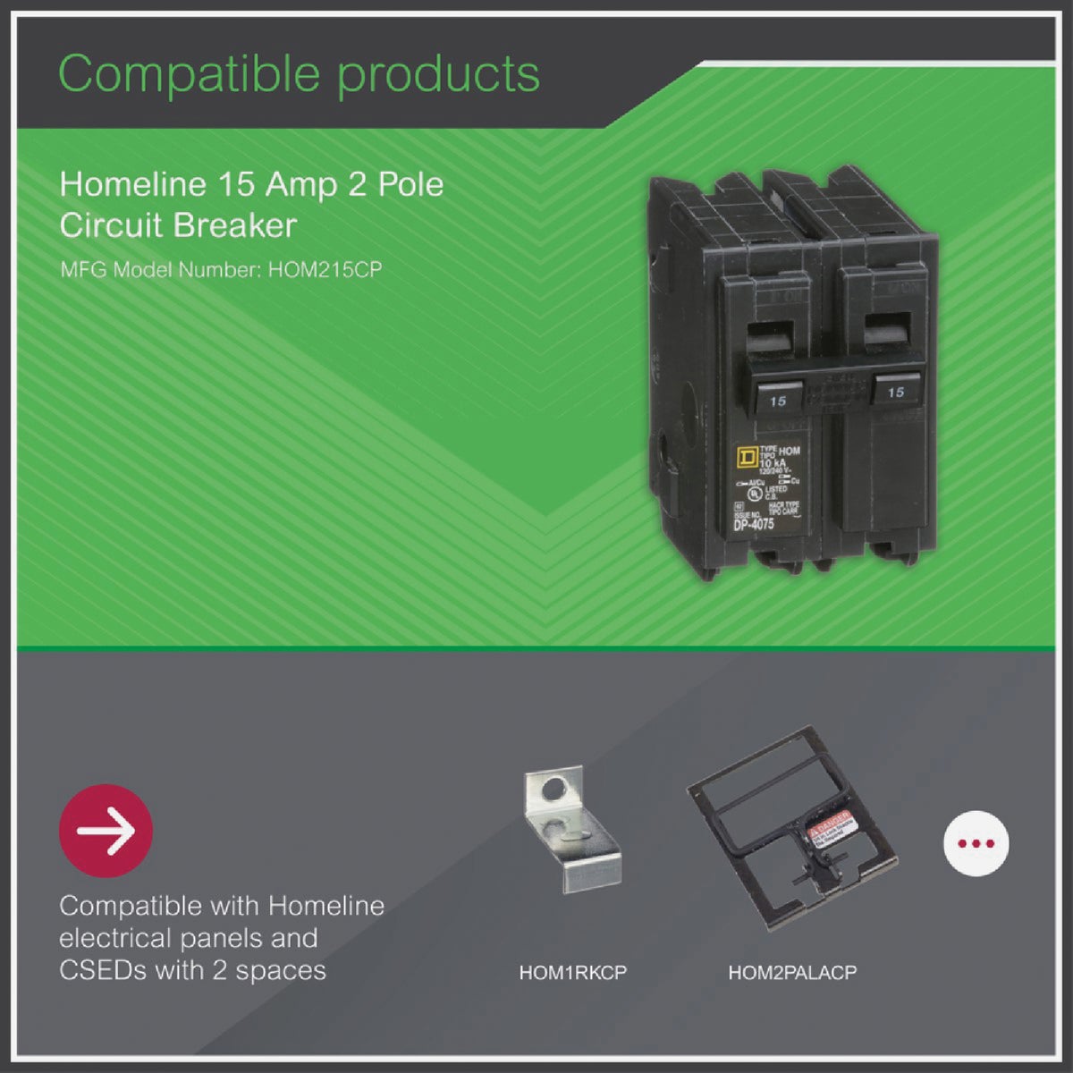Square D Homeline 15A Double-Pole Standard Trip Circuit Breaker Image 2