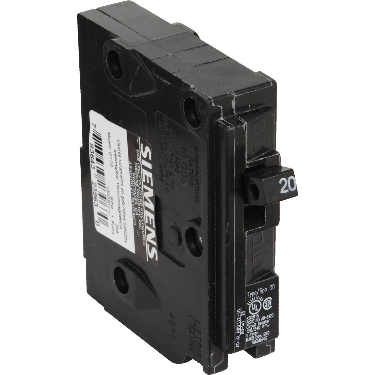 Connecticut Electric 20A Single-Pole Standard Trip Packaged Replacement Circuit Breaker For Square D Image 1